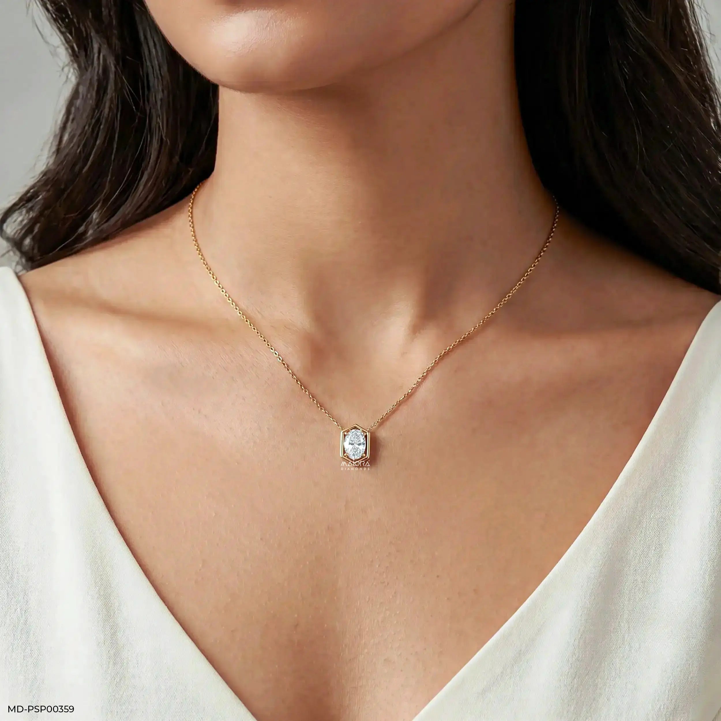 Stylish Hexa Oval Solitaire Diamond Pendant