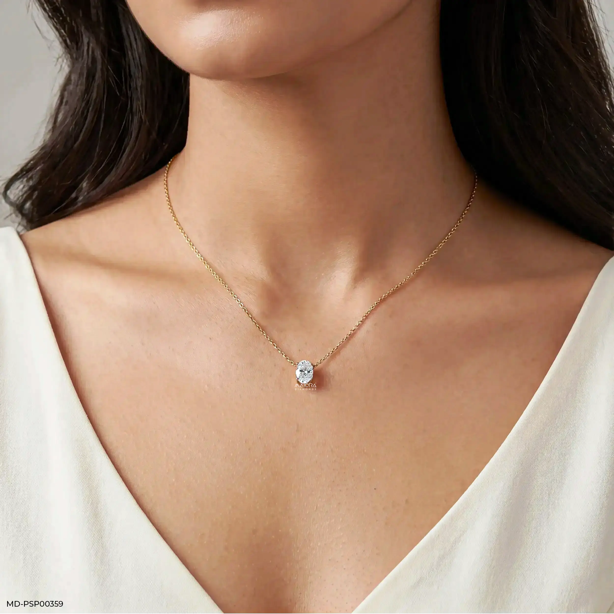 Stylish Hexa Oval Solitaire Diamond Pendant
