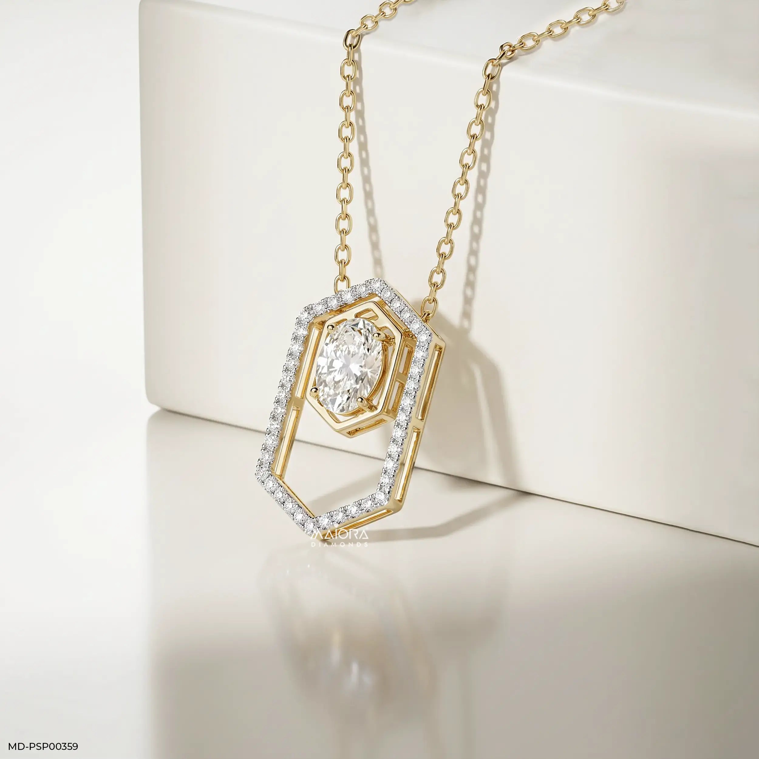 Stylish Hexa Oval Solitaire Diamond Pendant
