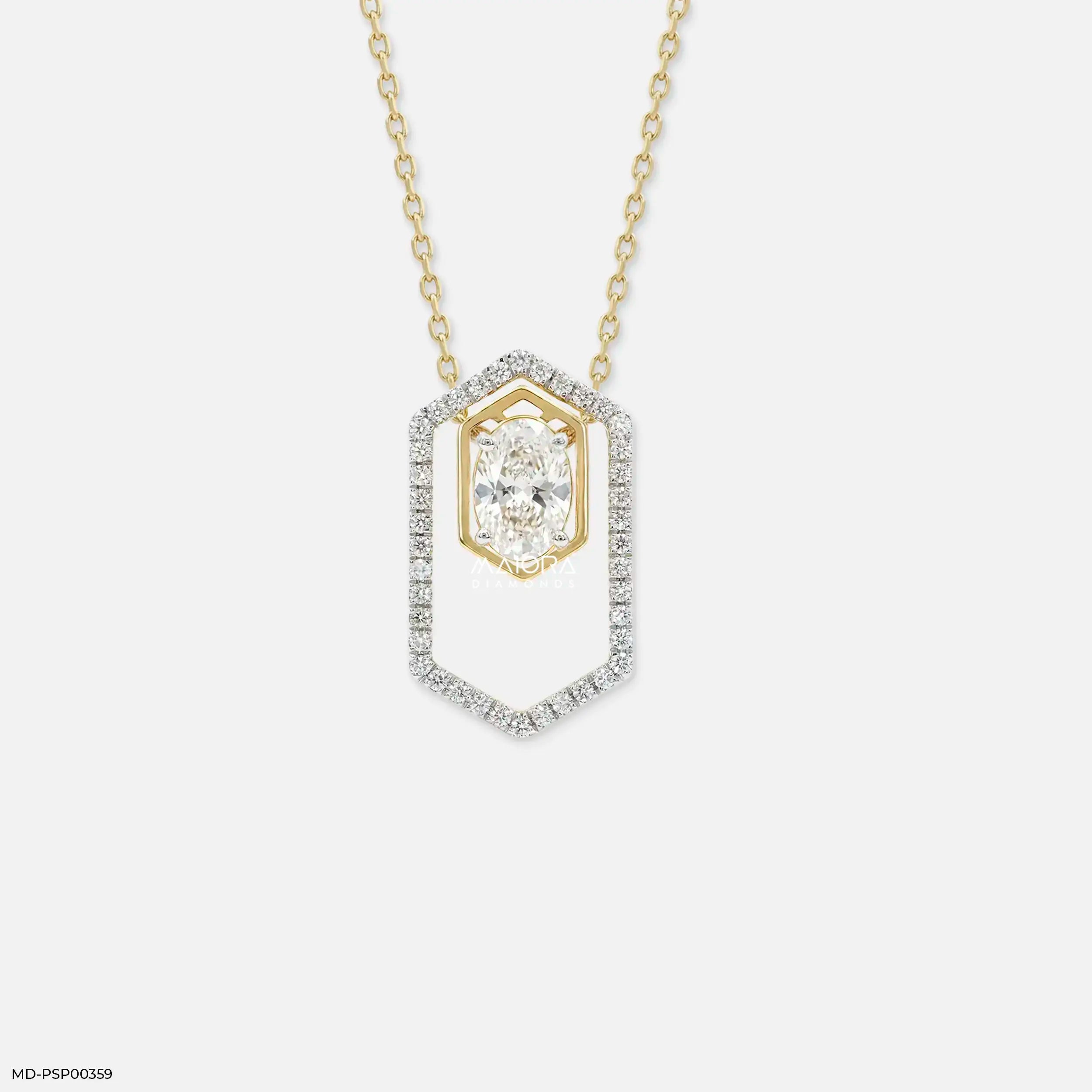 Stylish Hexa Oval Solitaire Diamond Pendant