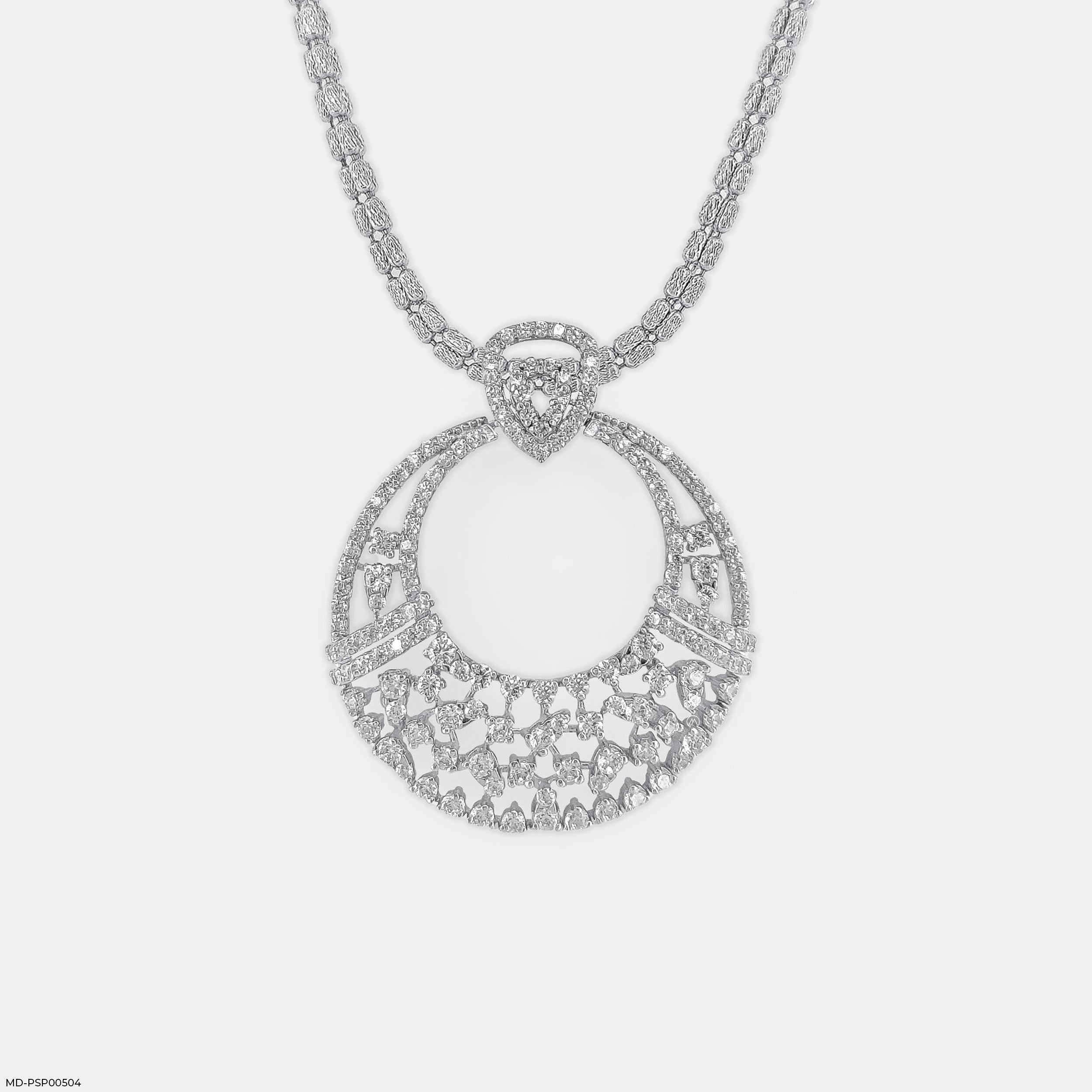 Lace-Design Diamond Pendant 14K White Gold