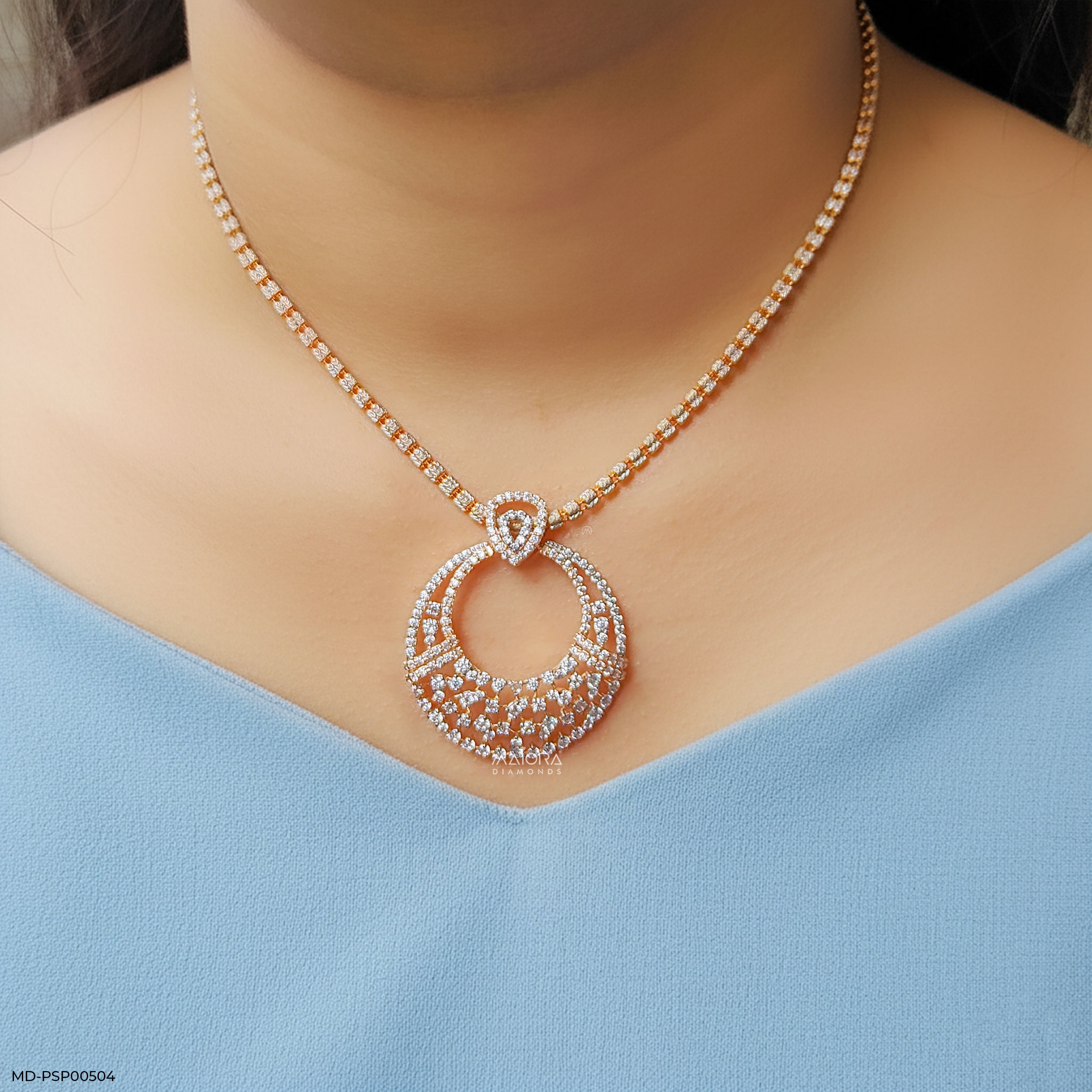 Lace-Design Diamond Pendant 9K Rose Gold