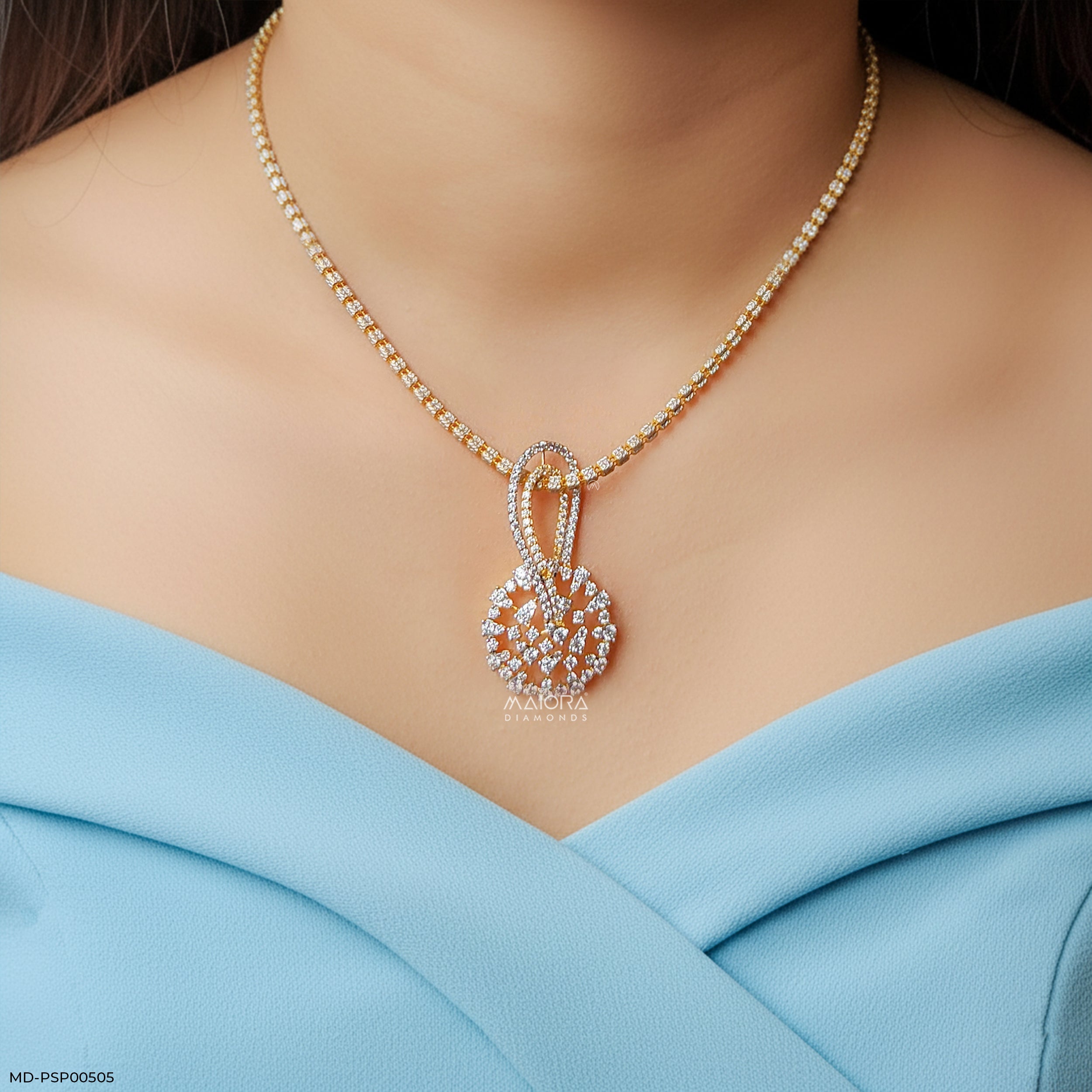 Interwoven Diamond Pendant 9K Yellow Gold
