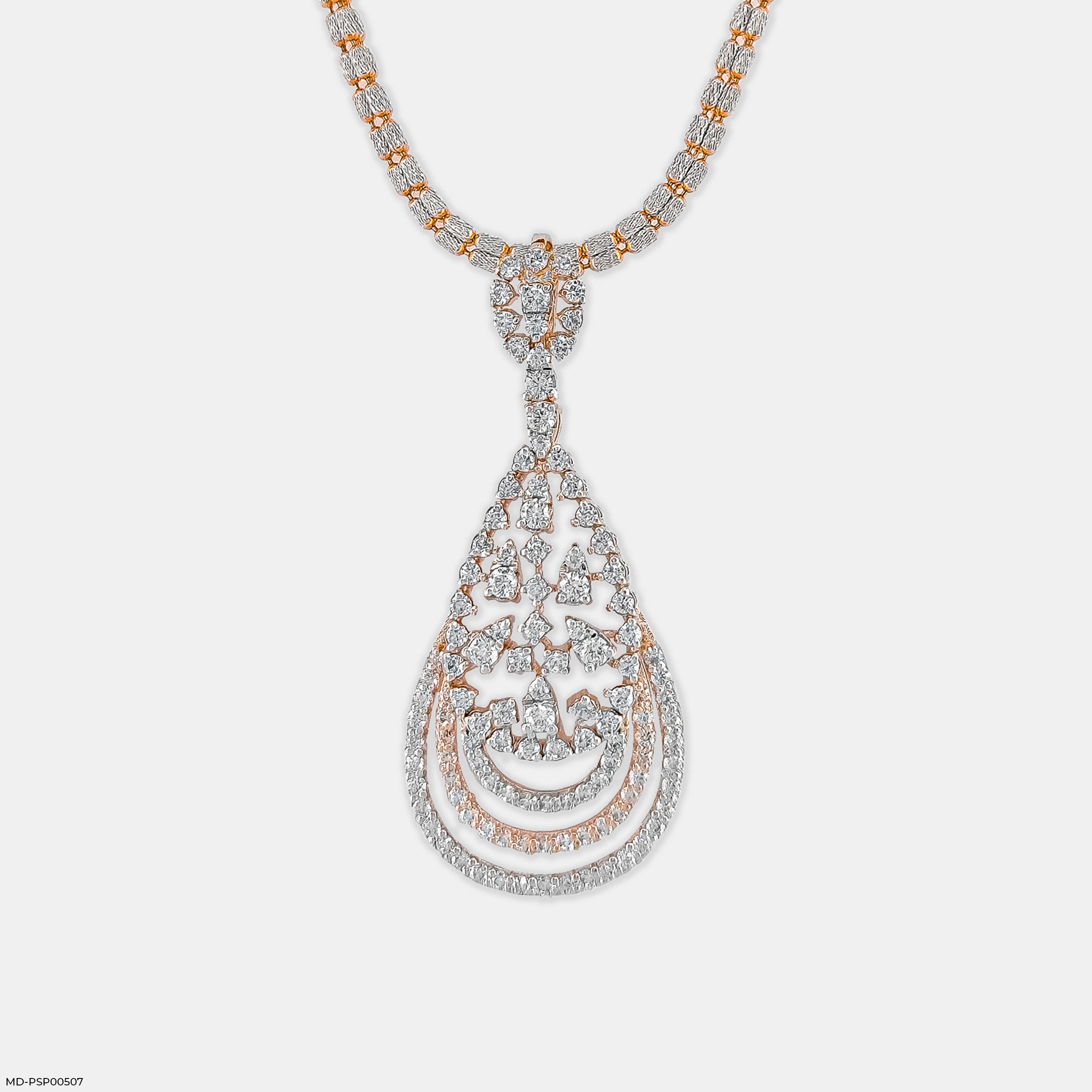 Filigree Teardrop Diamond Pendant 14K Rose Gold