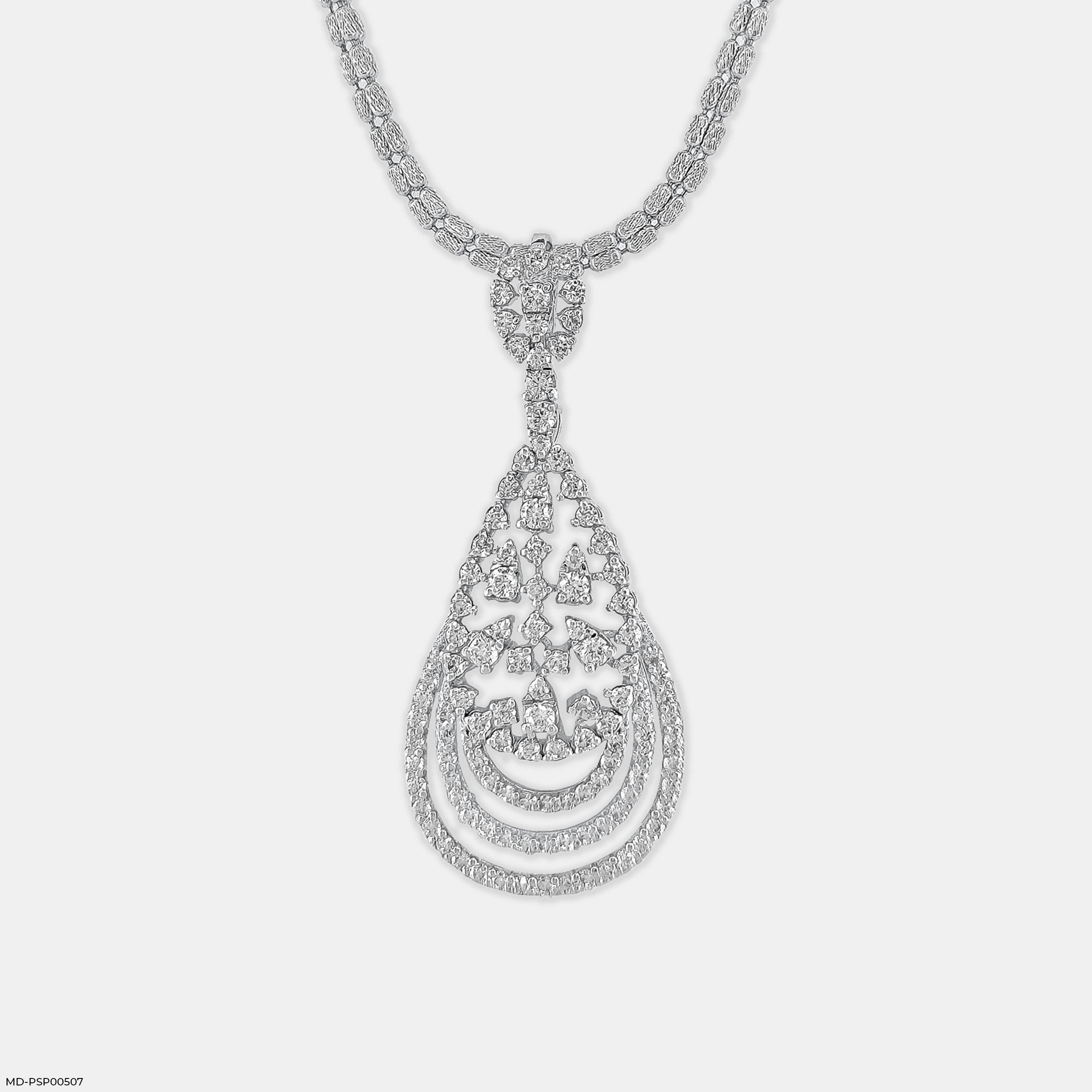 Filigree Teardrop Diamond Pendant 14K White Gold