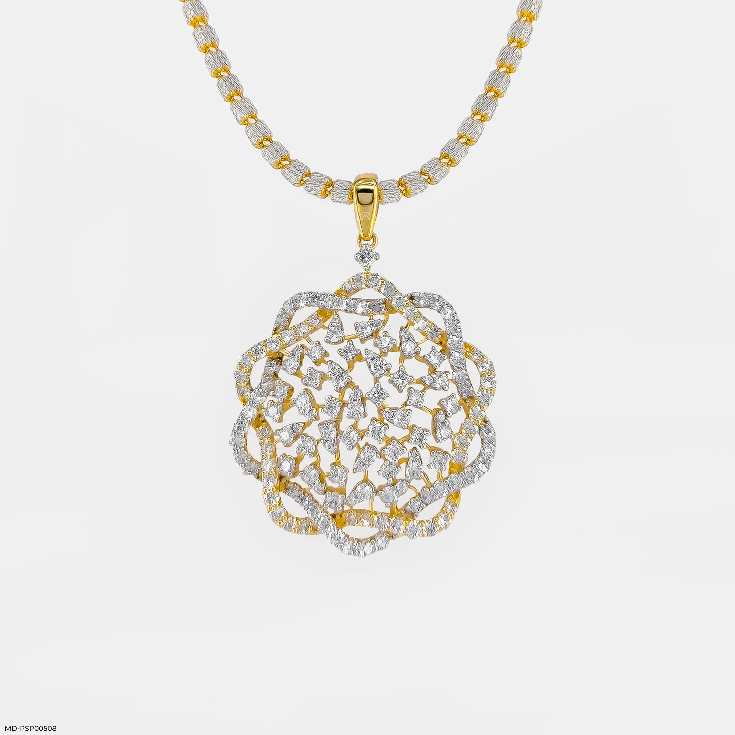 Lace Petal Diamond Pendant 9K Yellow Gold