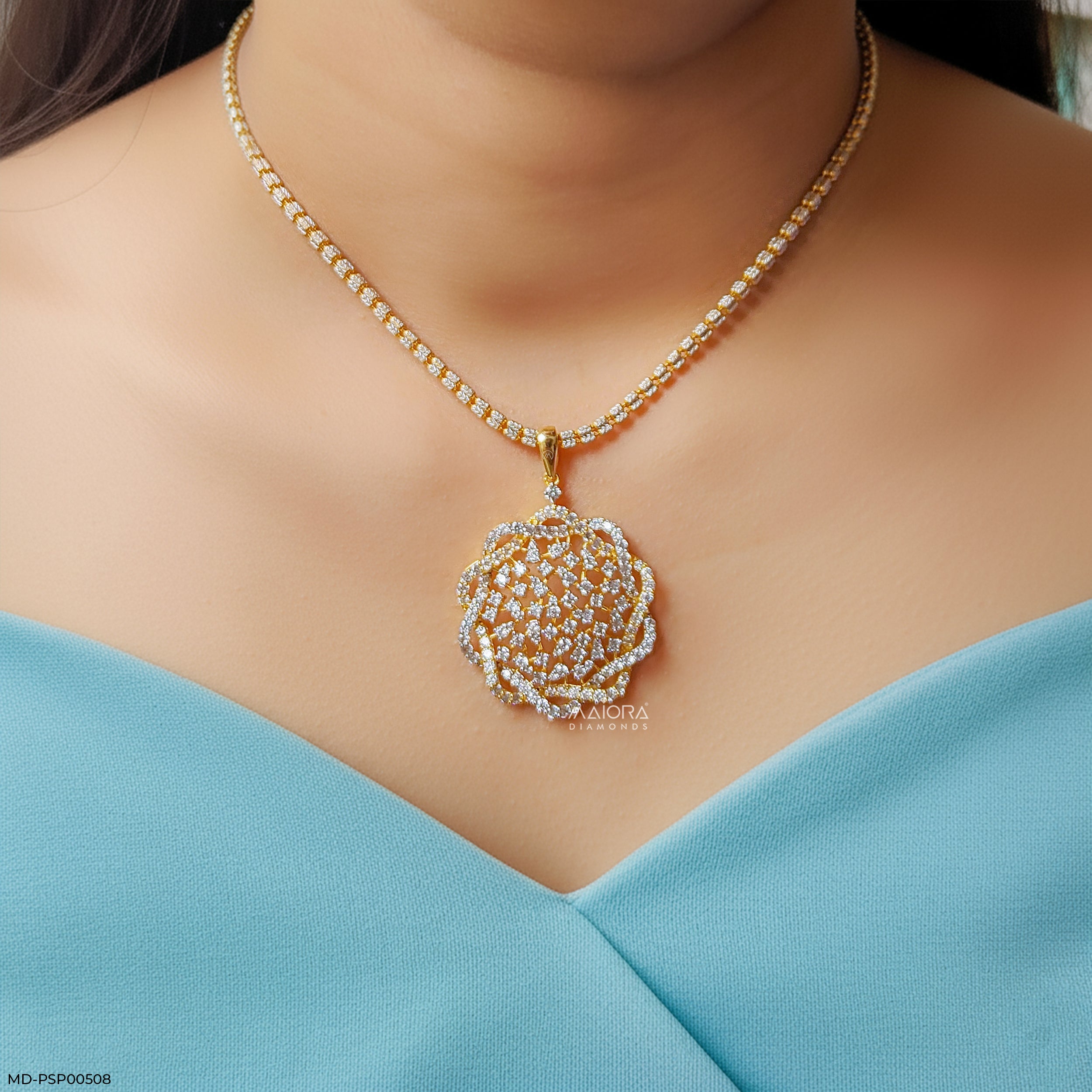 Lace Petal Diamond Pendant 9K Yellow Gold