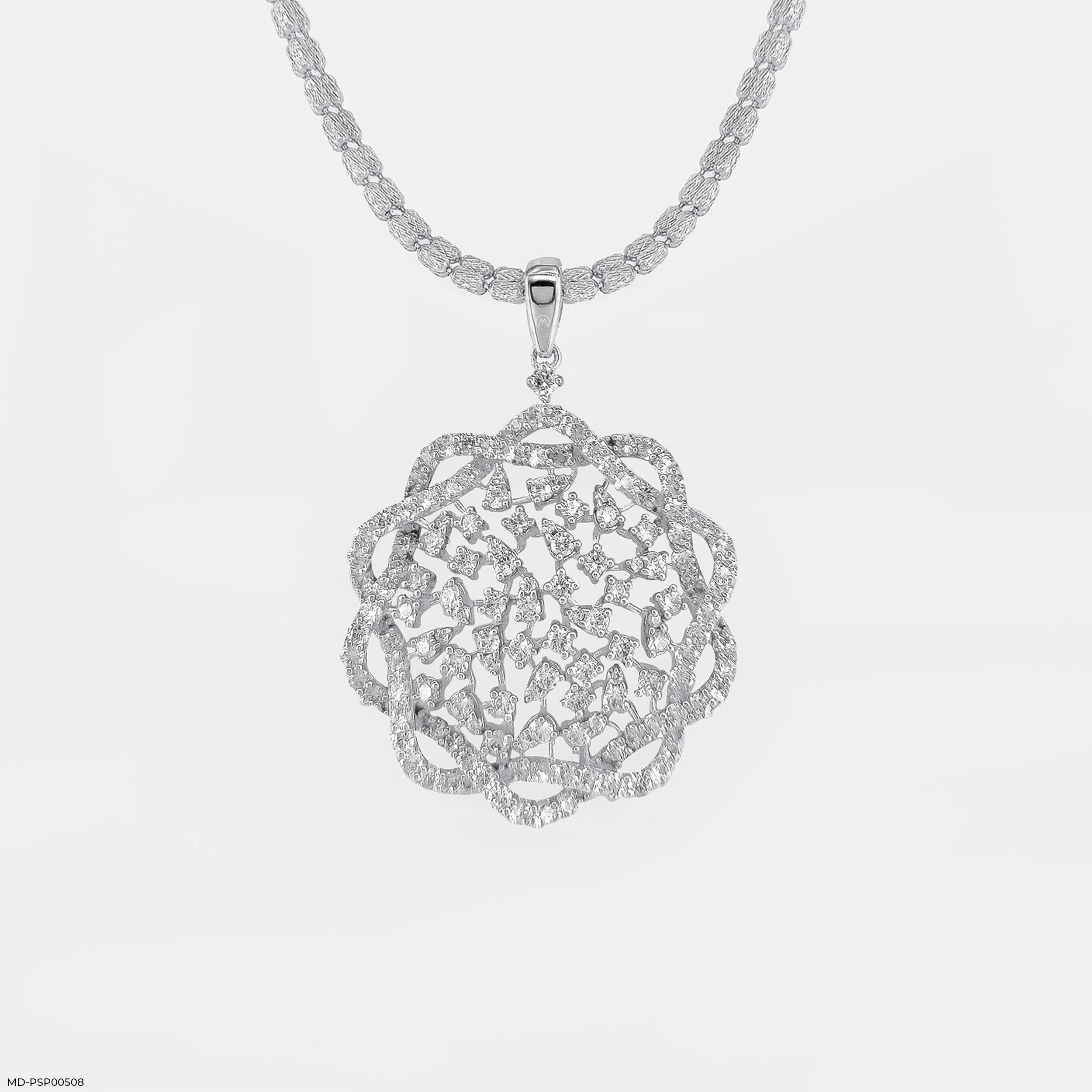 Lace Petal Diamond Pendant 14K White Gold