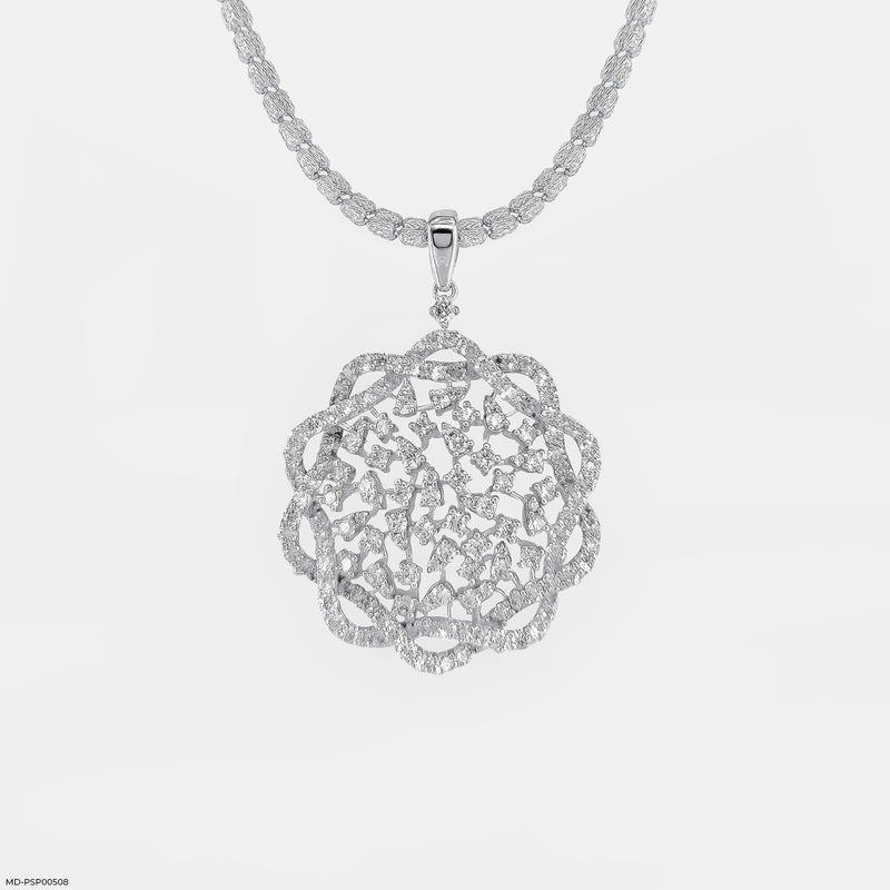 Lace Petal Diamond Pendant 14K White Gold