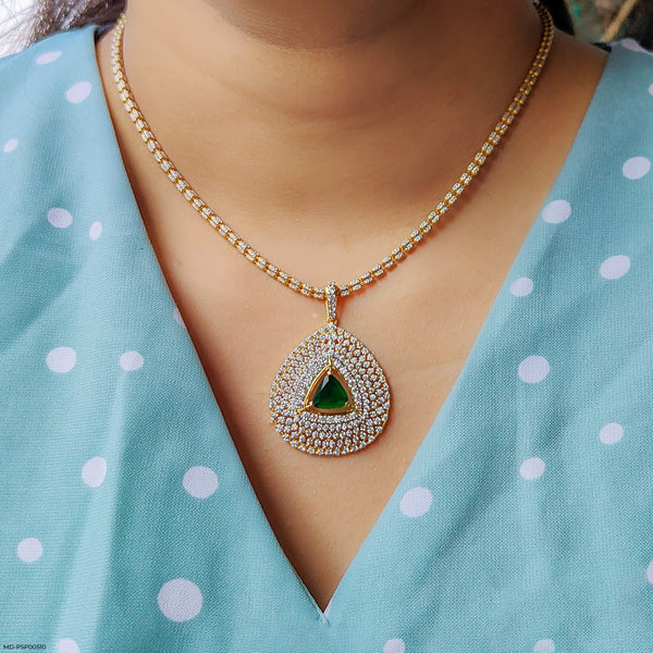 Inverted Pear with Triangle Emerald Pendant 14K Yellow Gold