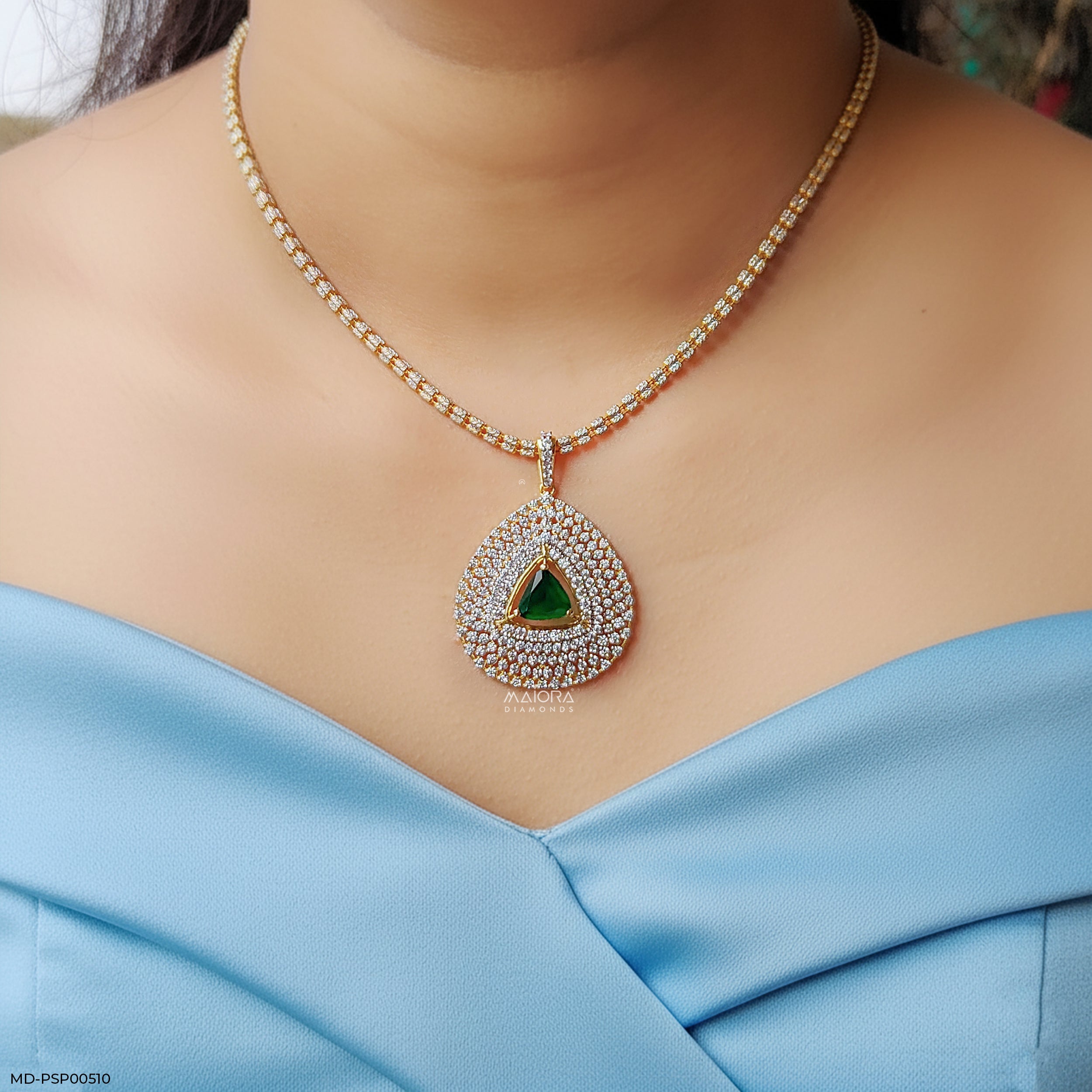 Inverted Pear with Triangle Emerald Pendant 9K Yellow Gold