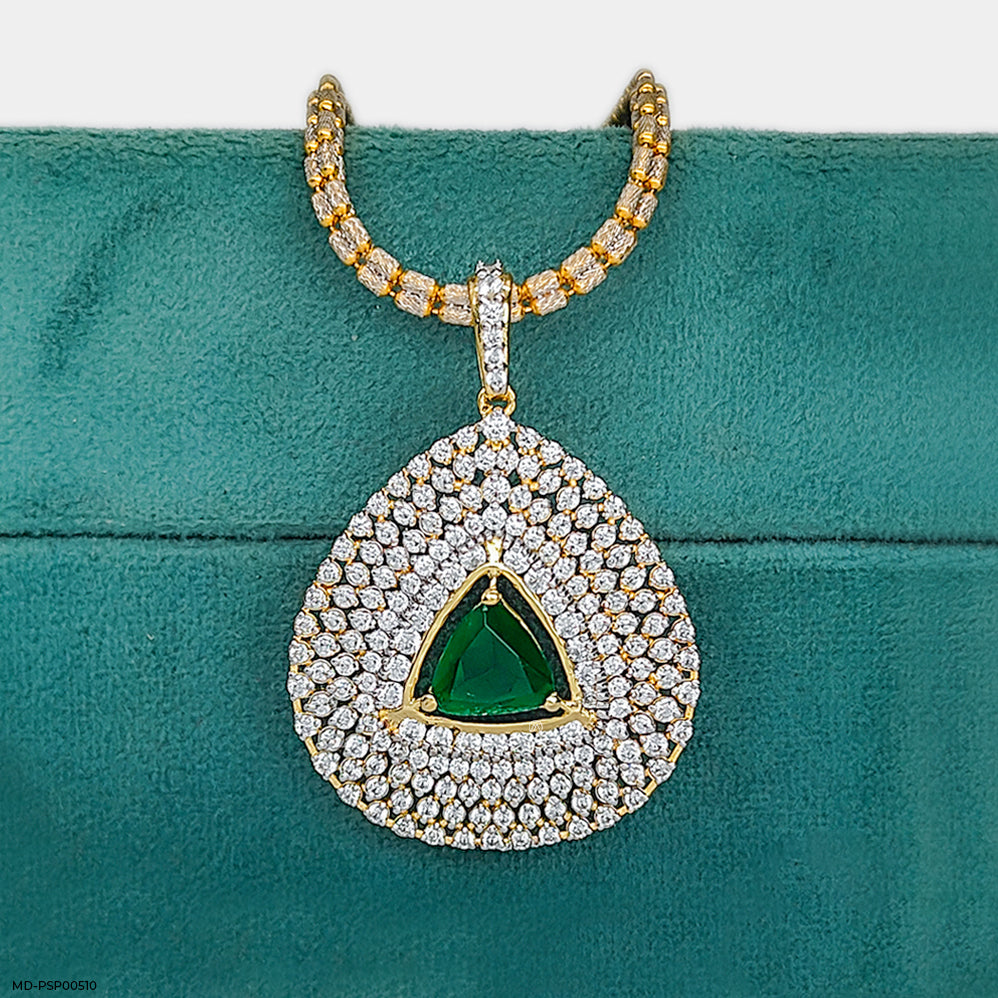 Inverted Pear with Triangle Emerald Pendant 14K White Gold