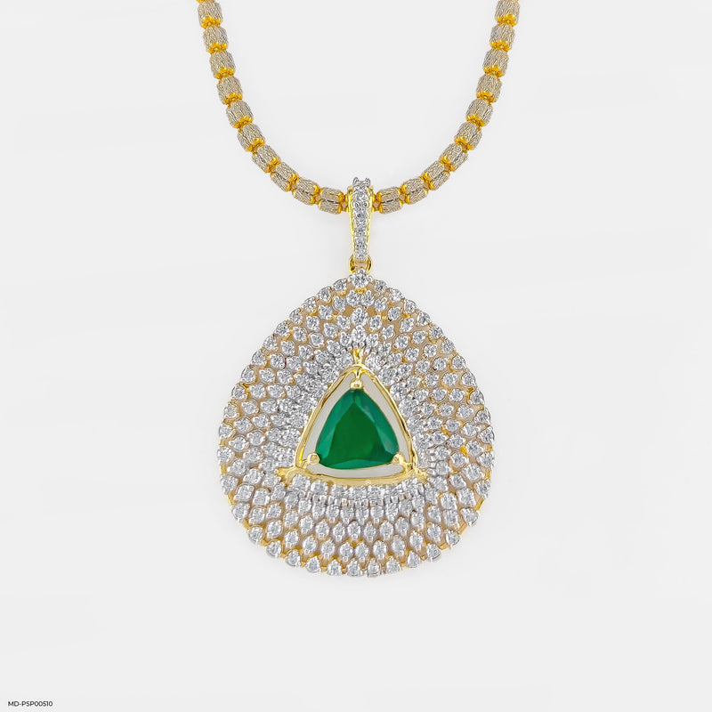 Inverted Pear with Triangle Emerald Pendant 14K Rose Gold