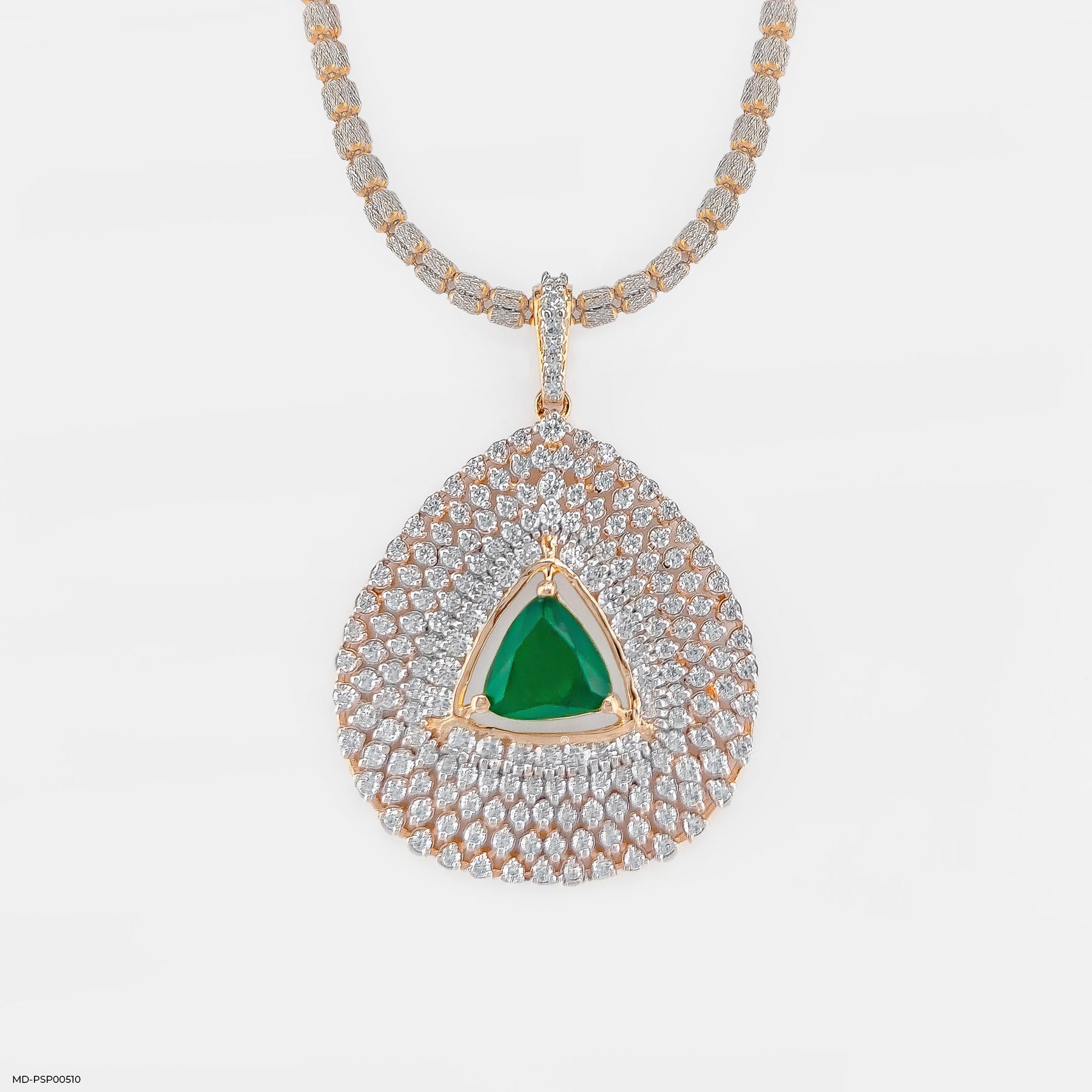 Inverted Pear with Triangle Emerald Pendant 14K White Gold
