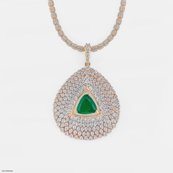 Inverted Pear with Triangle Emerald Pendant 14K Rose Gold