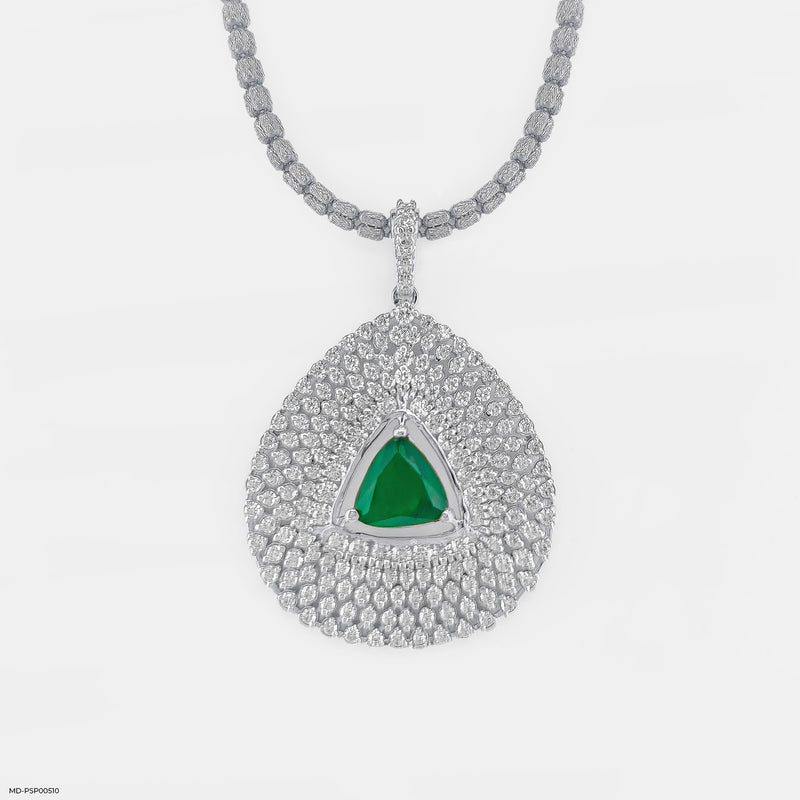 Inverted Pear with Triangle Emerald Pendant 14K Rose Gold
