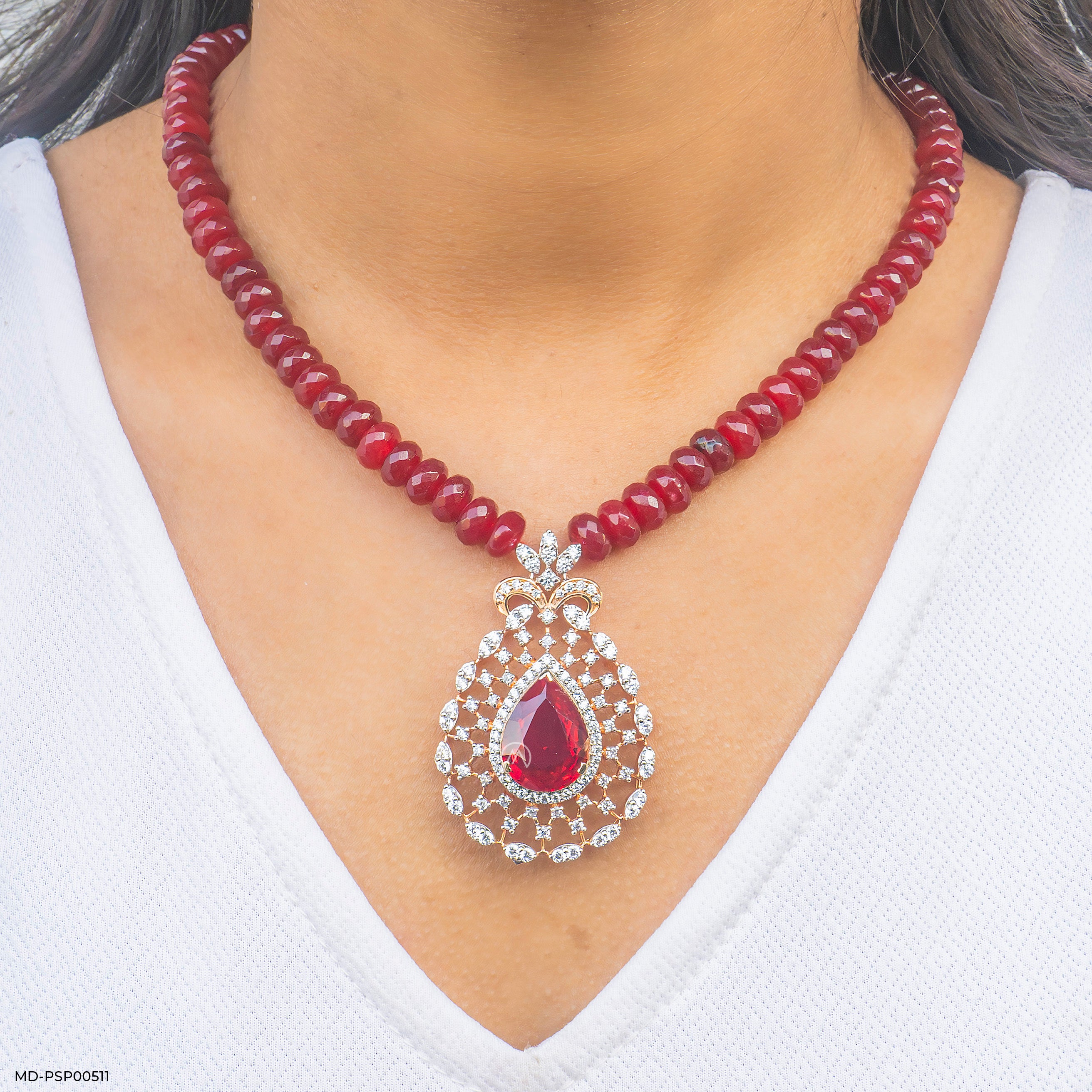 Diamond Teardrop Medallion Pendant 9K Rose Gold