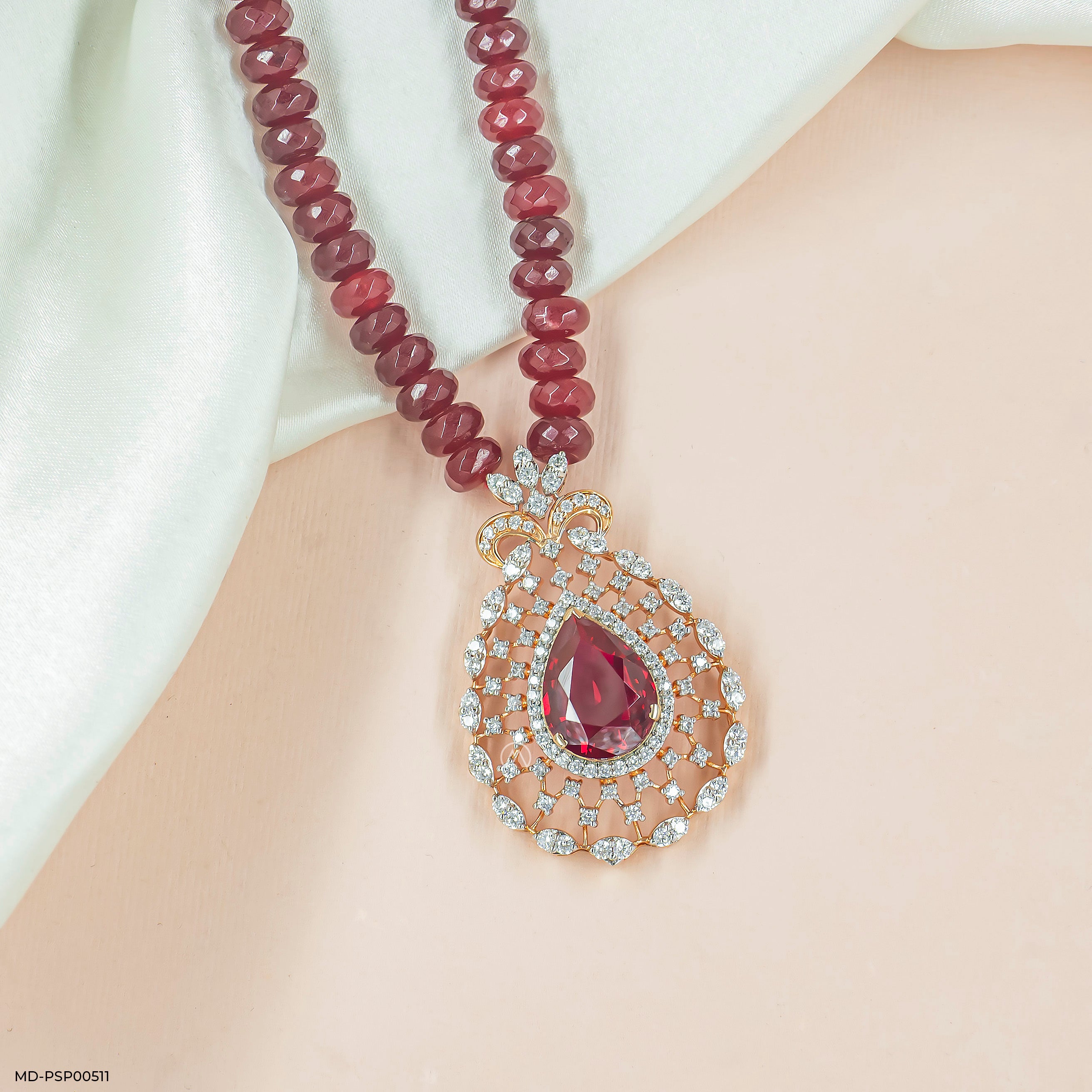 Diamond Teardrop Medallion Pendant 14K Rose Gold