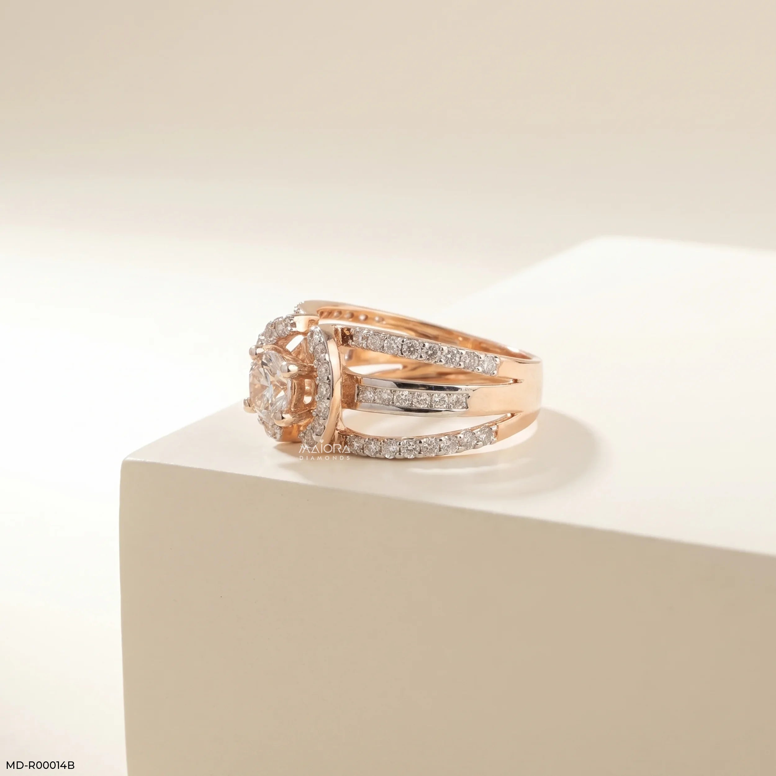 1.25 Carat Parallel Halo Round Lab Diamond Solitaire Ring 14K Rose Gold