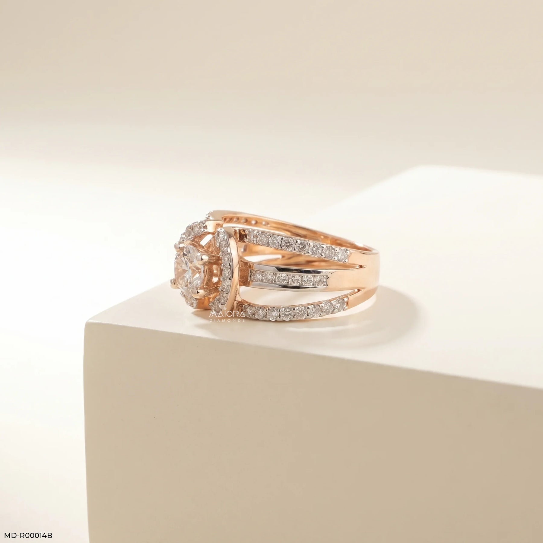 1.25 Carat Parallel Halo Round Lab Diamond Solitaire Ring 14K Rose Gold