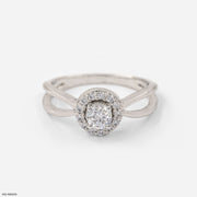 Cross Cut Halo Diamond Rings 18K White Gold
