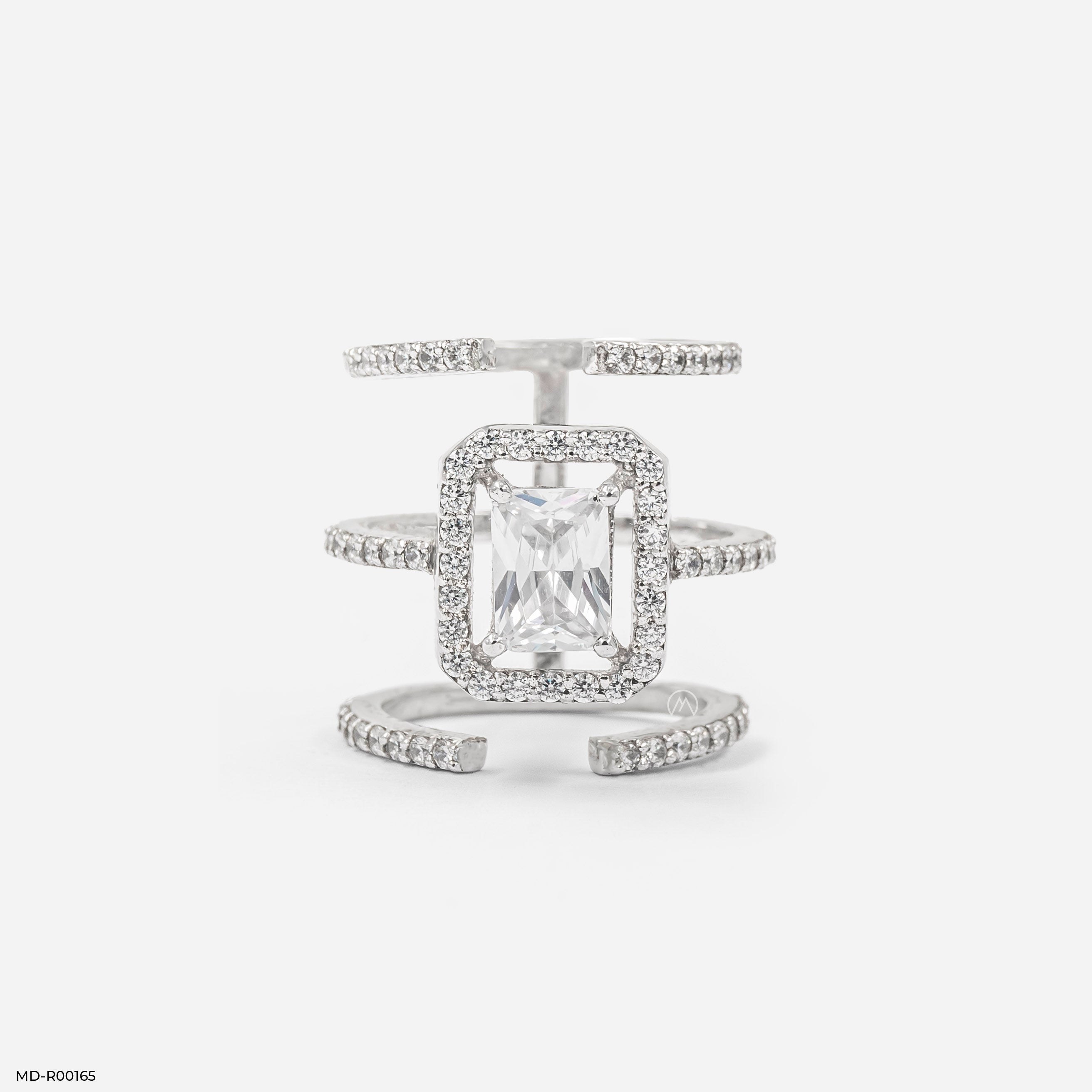 1.5 Carat Emerald Cut Solitaire Halo Ring 18K White Gold