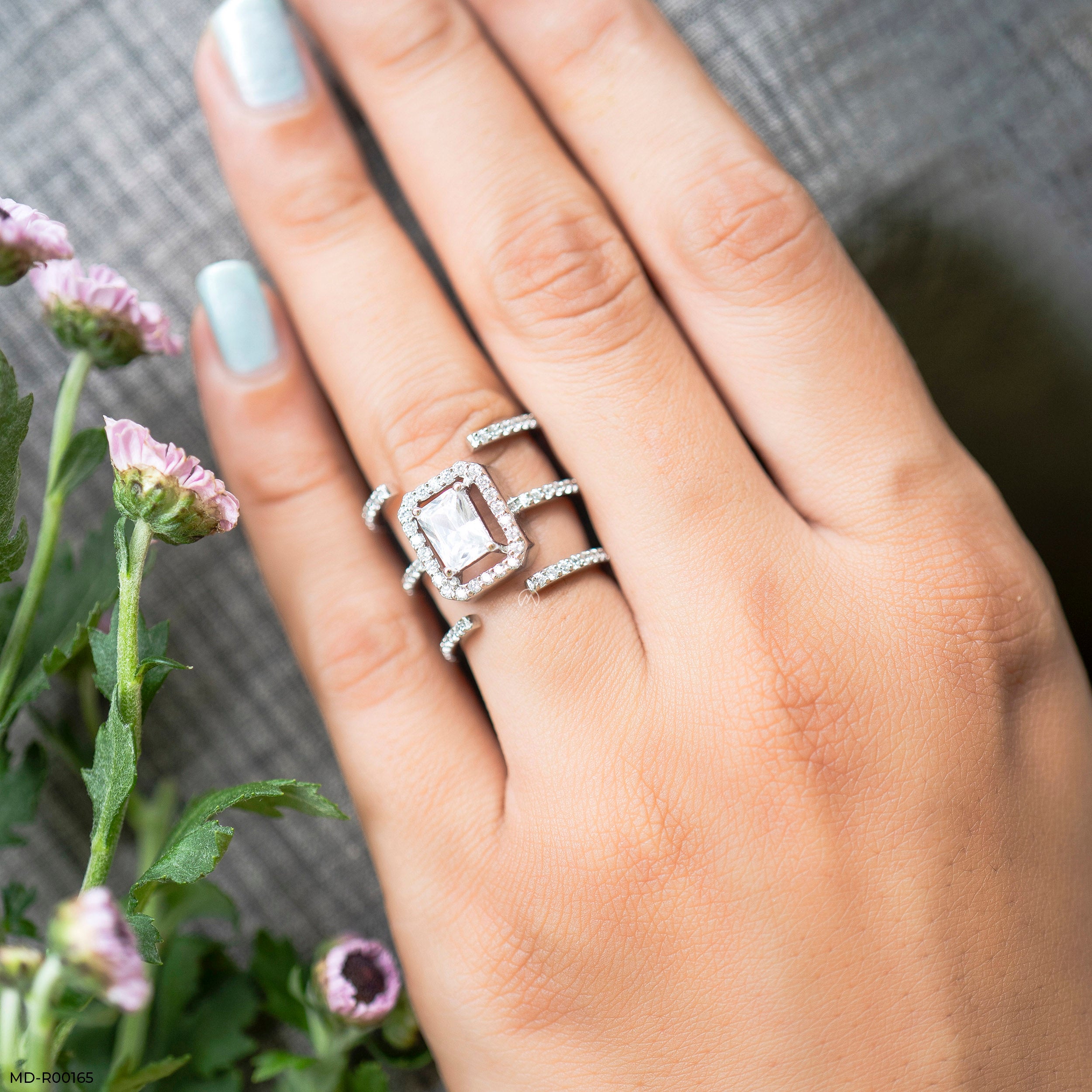 1.5 Carat Emerald Cut Solitaire Halo Ring 14K Rose Gold