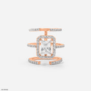 1.5 Carat Emerald Cut Solitaire Halo Ring 14K Rose Gold