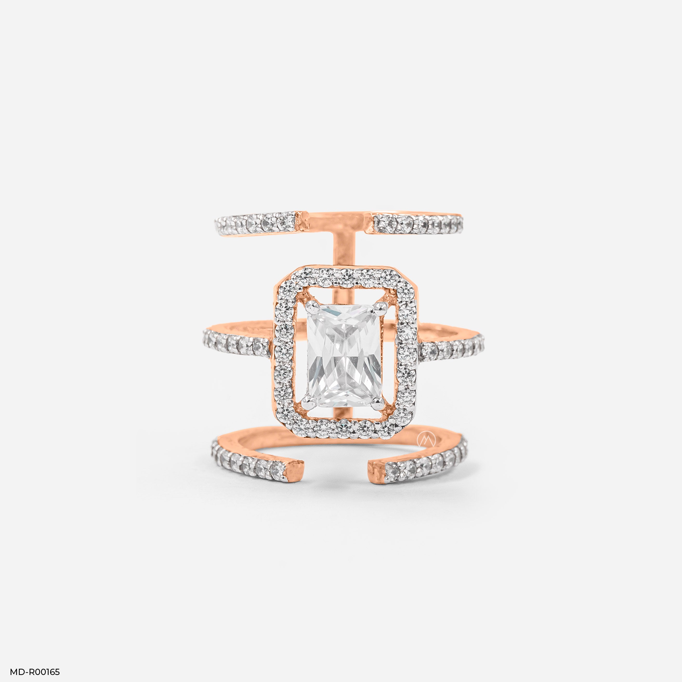 1.5 Carat Emerald Cut Solitaire Halo Ring 14K Rose Gold