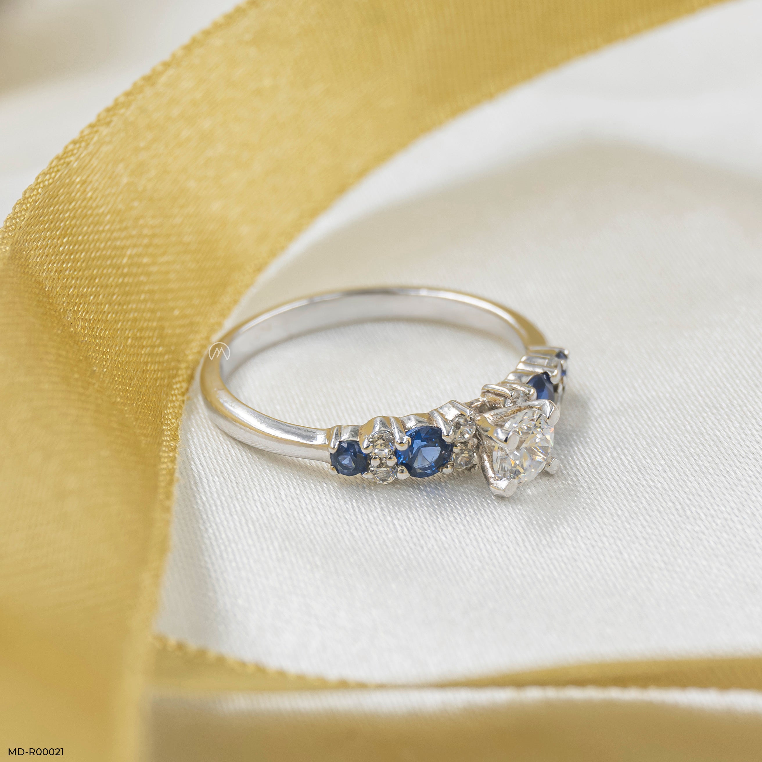 Aqua Diamond Rings 14K White Gold