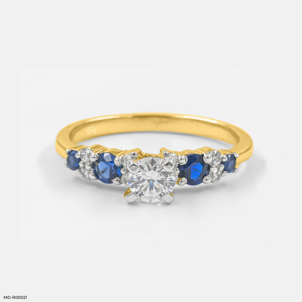 Aqua Diamond Rings 18K Yellow Gold