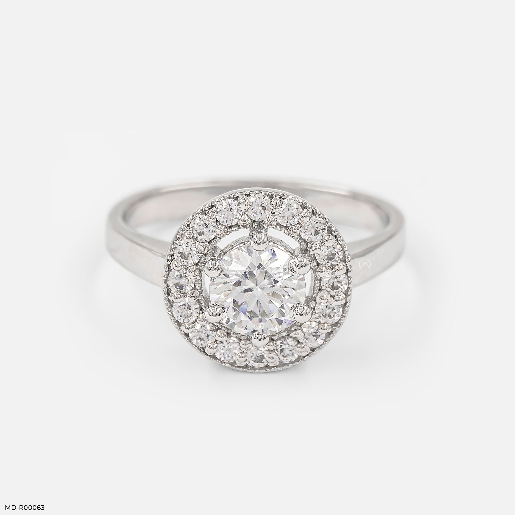 Rosy Halo Solitaire Rings 14K White Gold