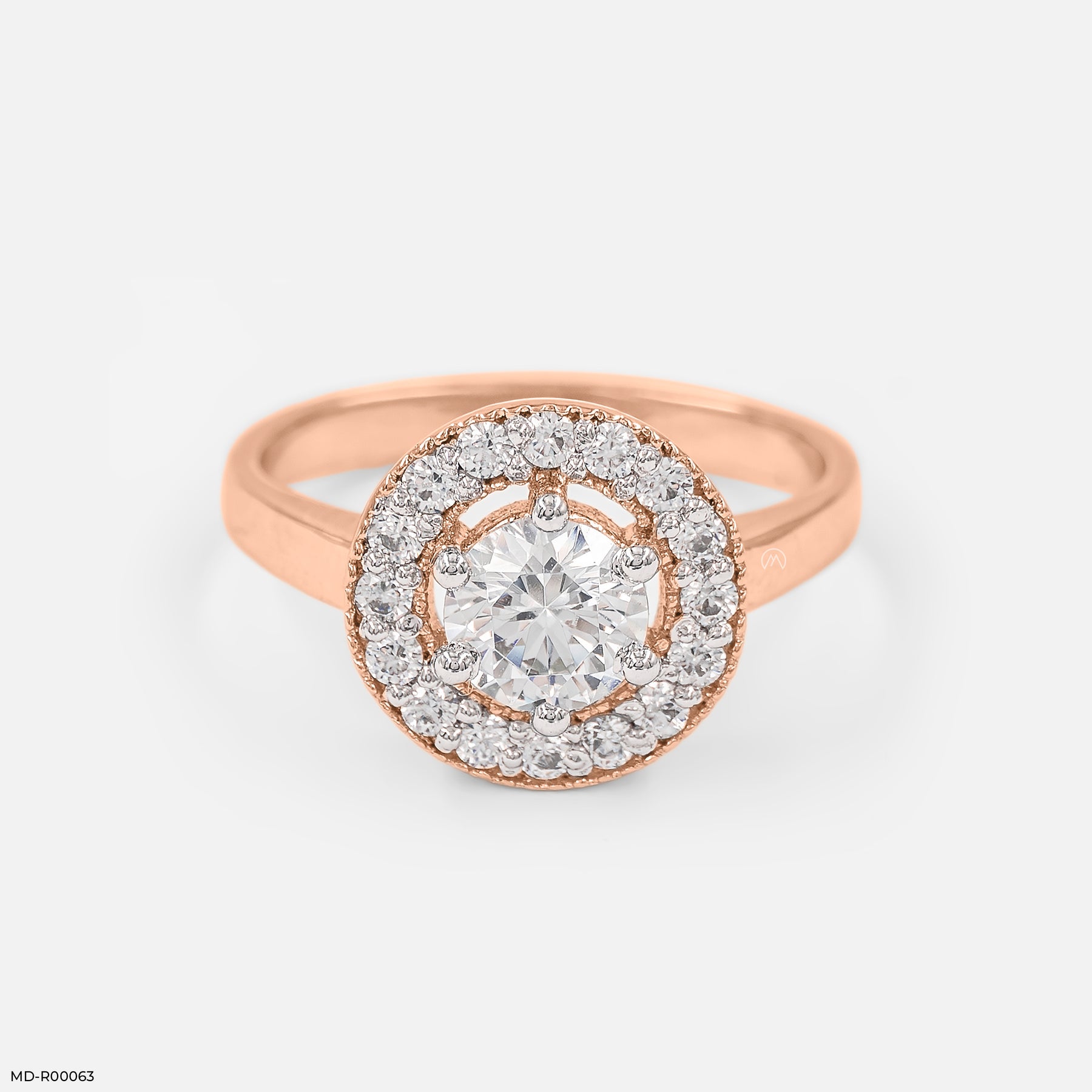 Rosy Halo Solitaire Rings 14K White Gold