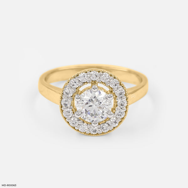 Rosy Halo Solitaire Rings 18K Yellow Gold