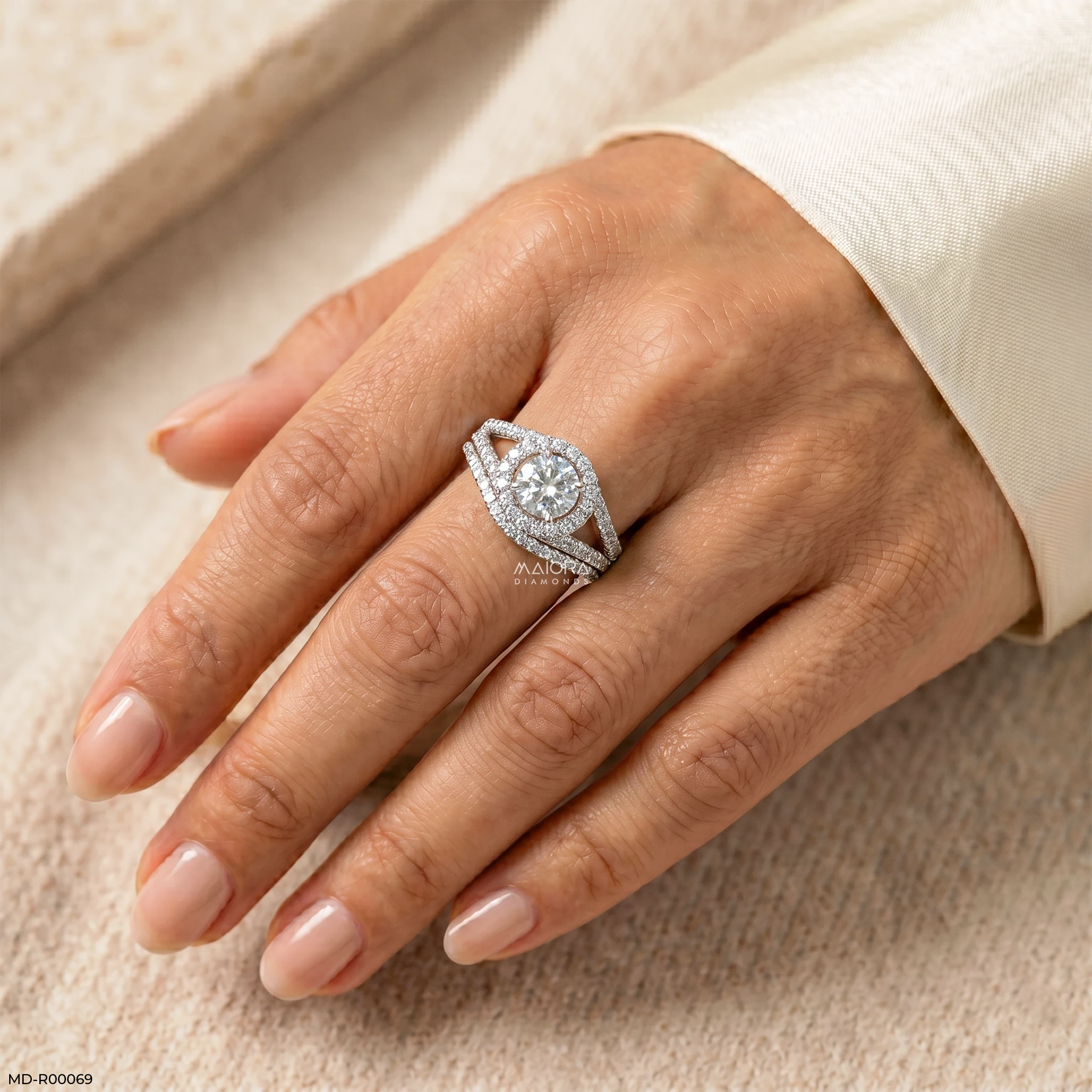 1 Carat Round Solitaire Victorian Halo Ring 14K White Gold