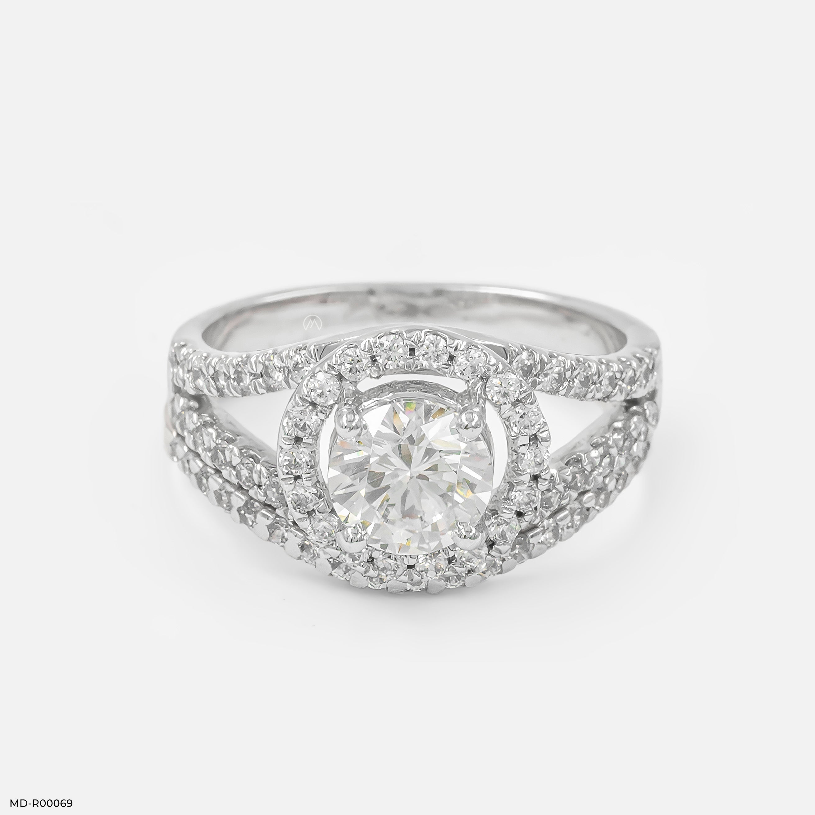 1 Carat Round Solitaire Victorian Halo Ring 18K White Gold