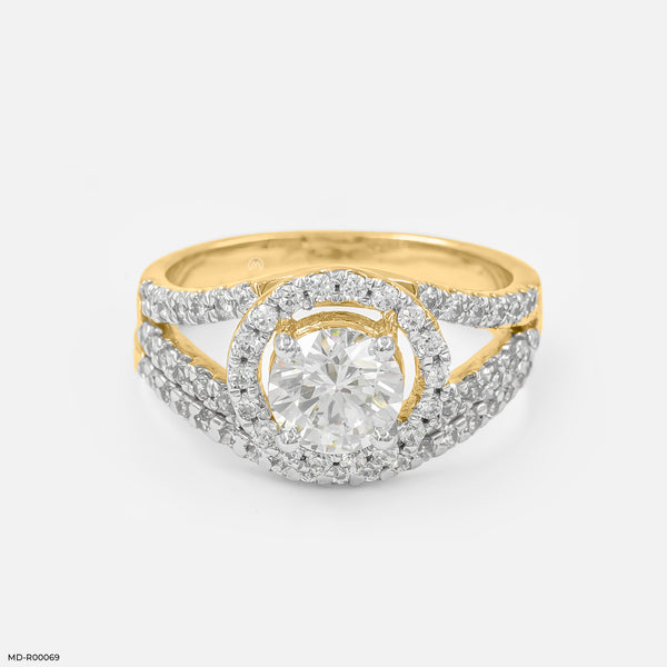 1 Carat Round Solitaire Victorian Halo Ring 18K Yellow Gold