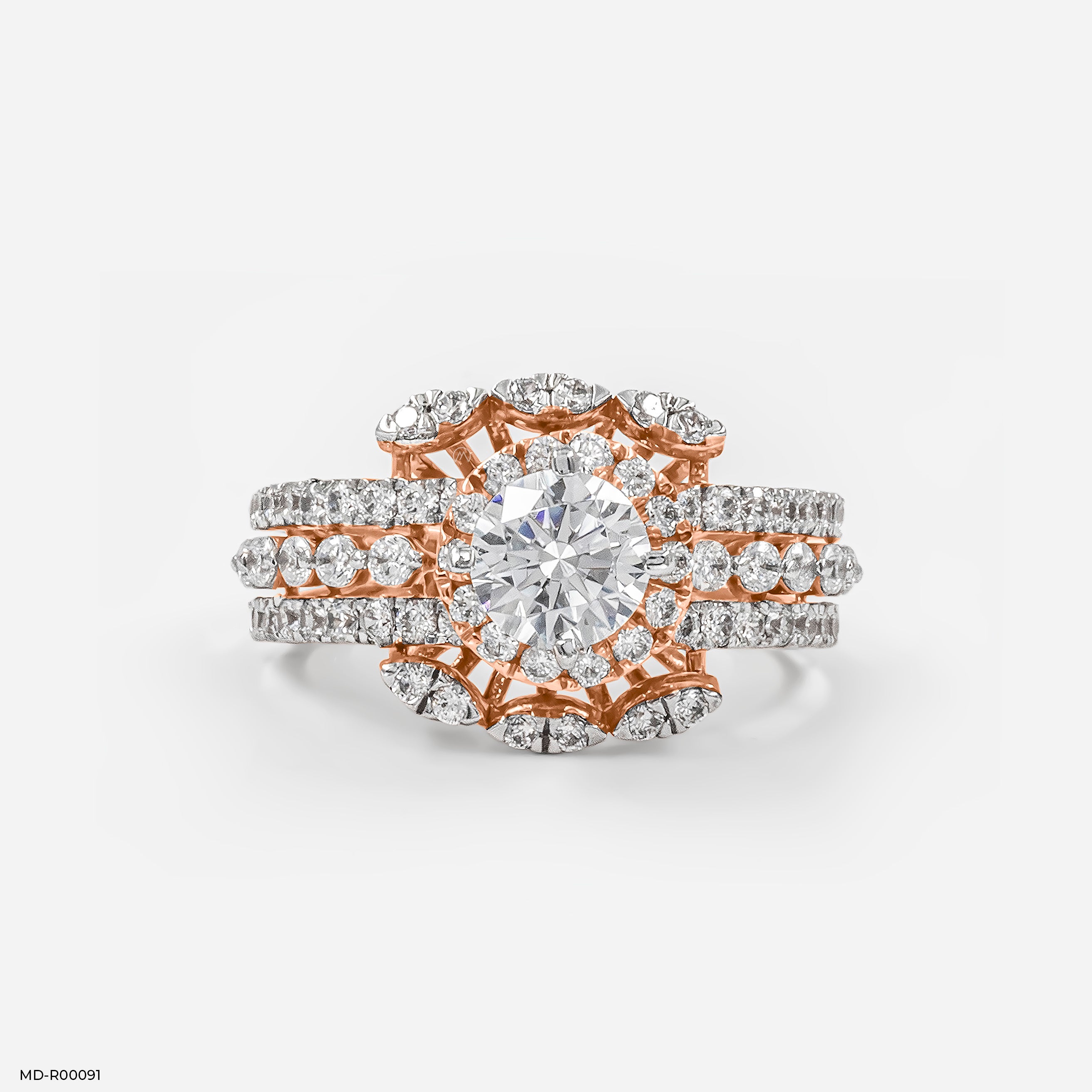 0.75 Carat Round Solitaire Halo Ring 14K Rose Gold