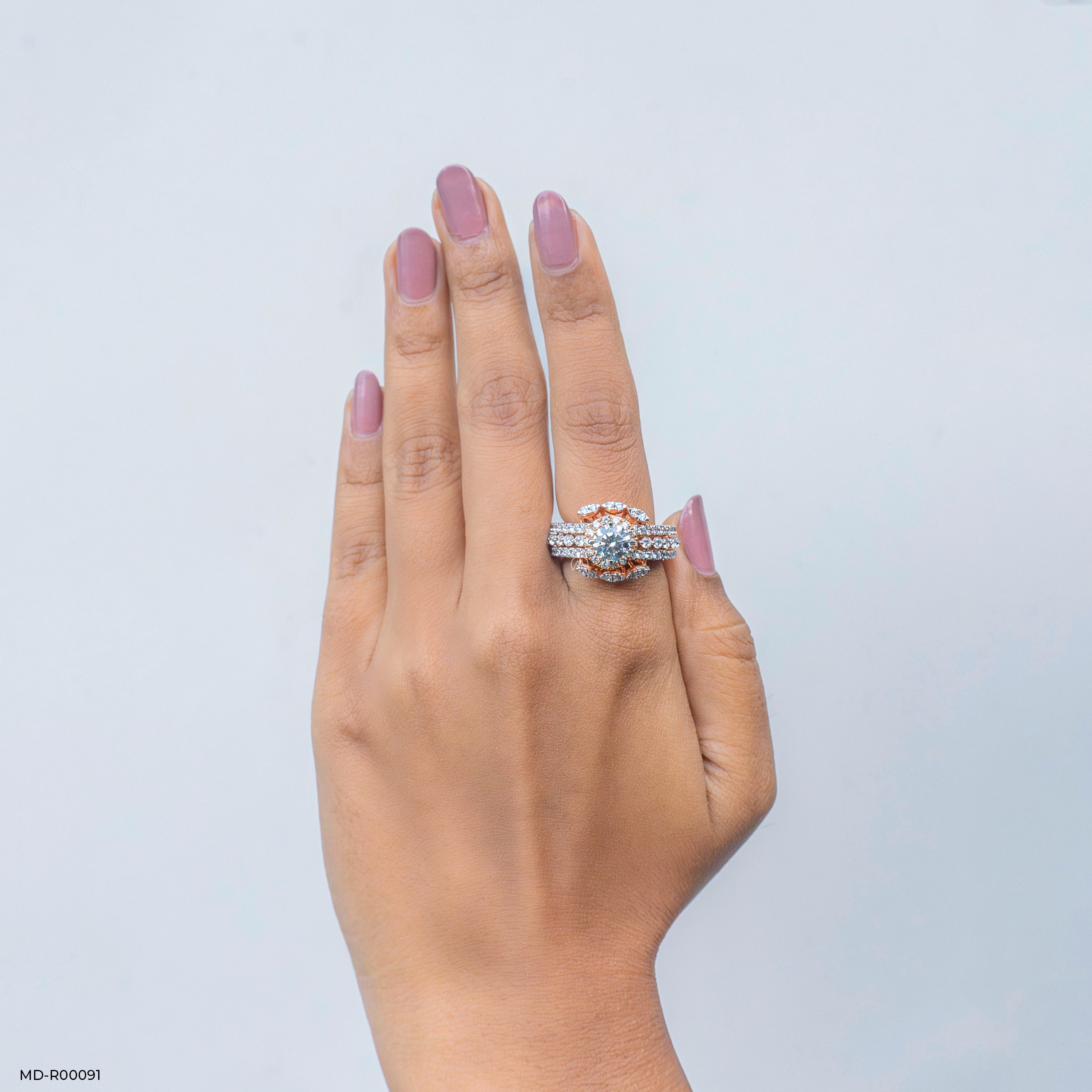 0.75 Carat Round Solitaire Halo Ring 14K Rose Gold