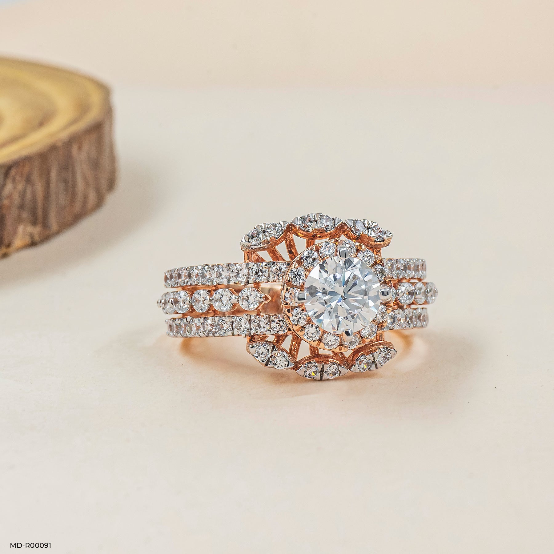 0.75 Carat Round Solitaire Halo Ring 14K Yellow Gold