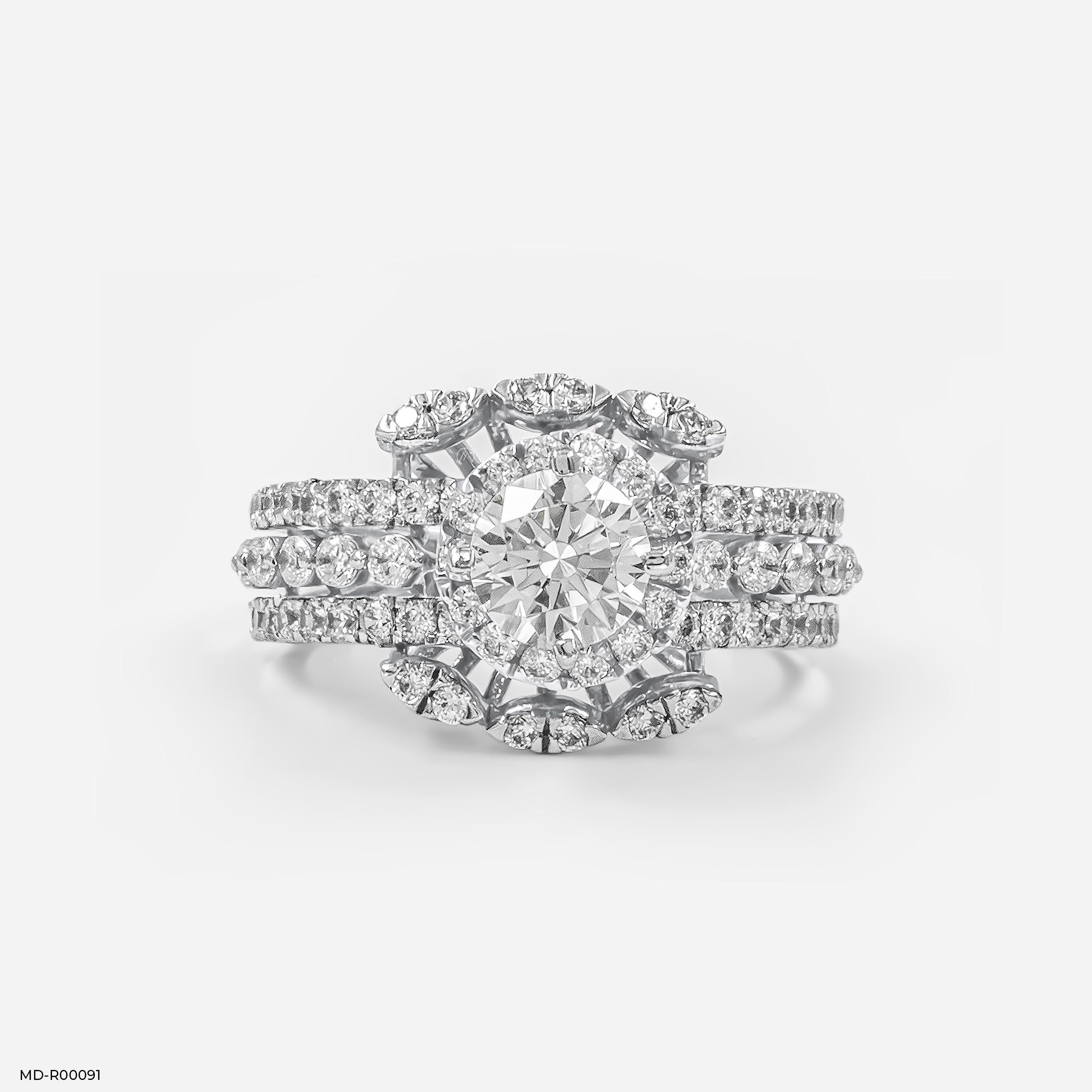 0.75 Carat Round Solitaire Halo Ring 14K White Gold