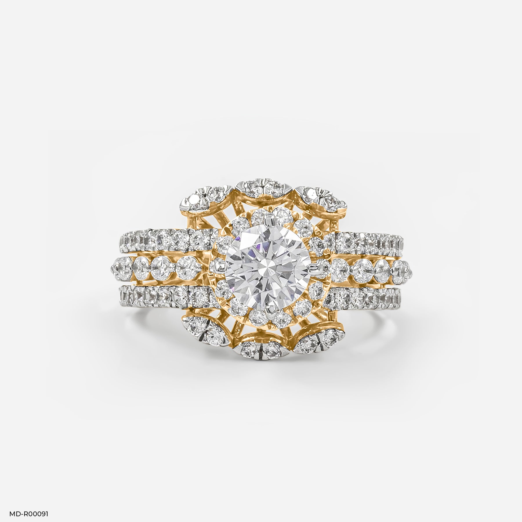 0.75 Carat Round Solitaire Halo Ring 14K Yellow Gold