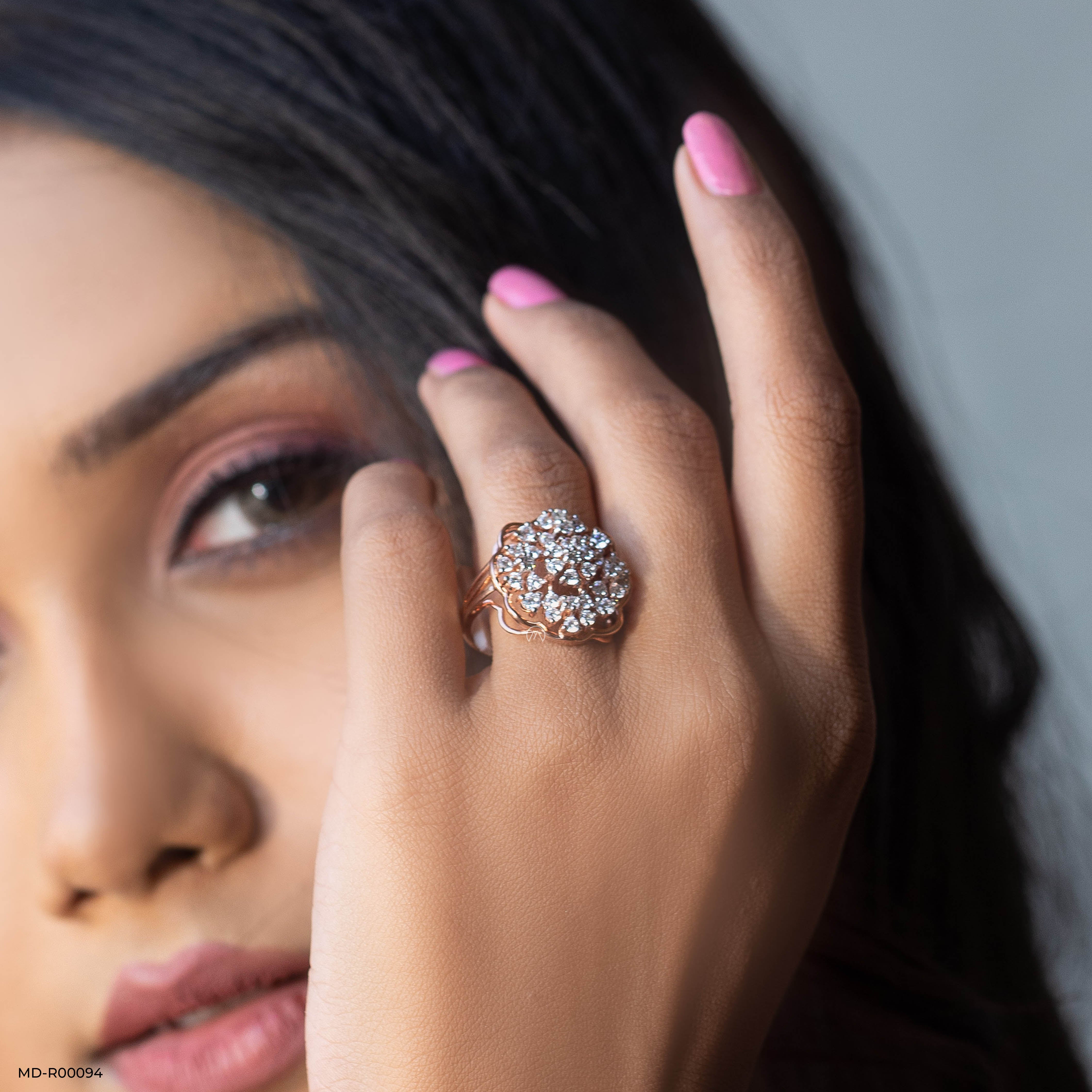 The Diamond Flower Cluster Ring 9K Rose Gold