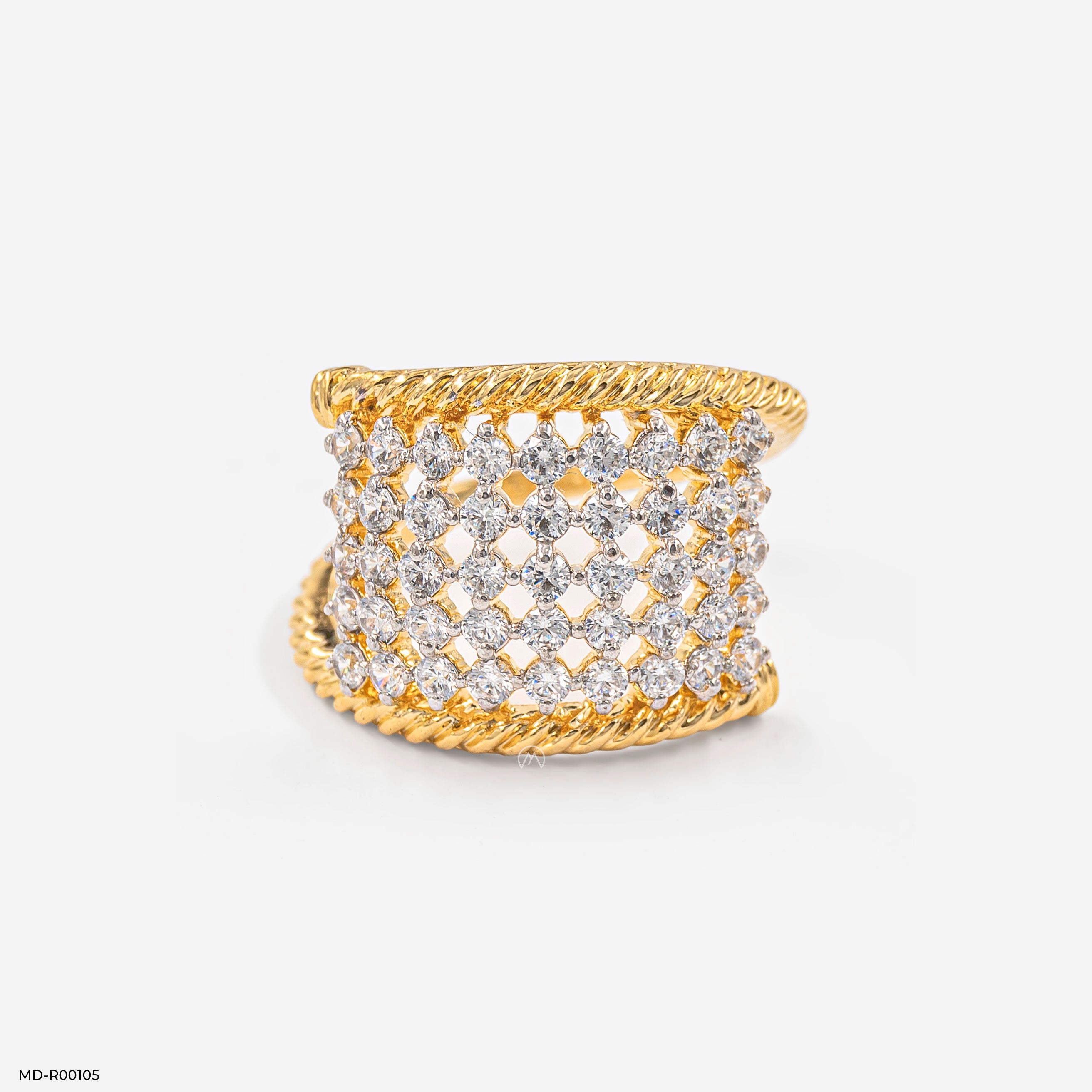 The Diamond Lattice Cuff Ring 9K Yellow Gold