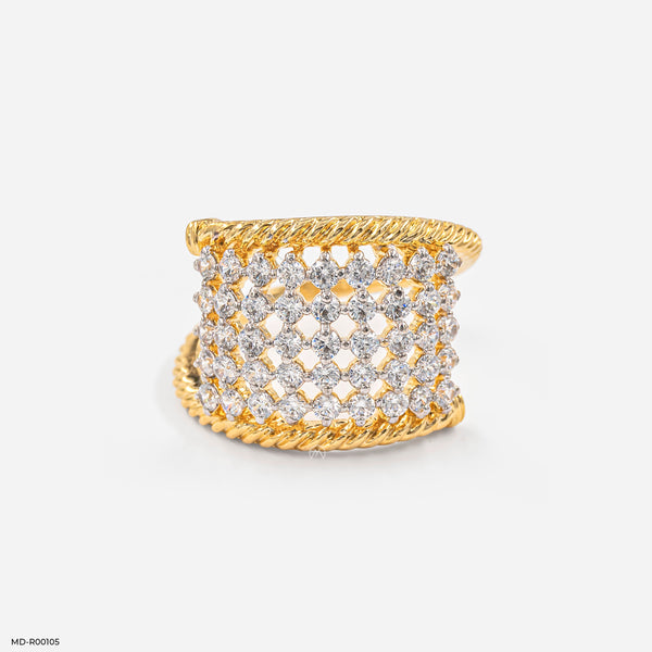 The Diamond Lattice Cuff Ring 14K Yellow Gold