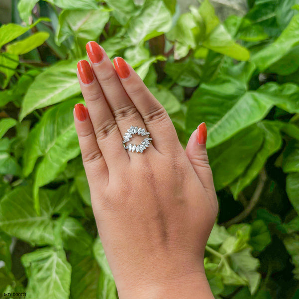 The Trio-Crimson Elliptical Rings 14K White Gold