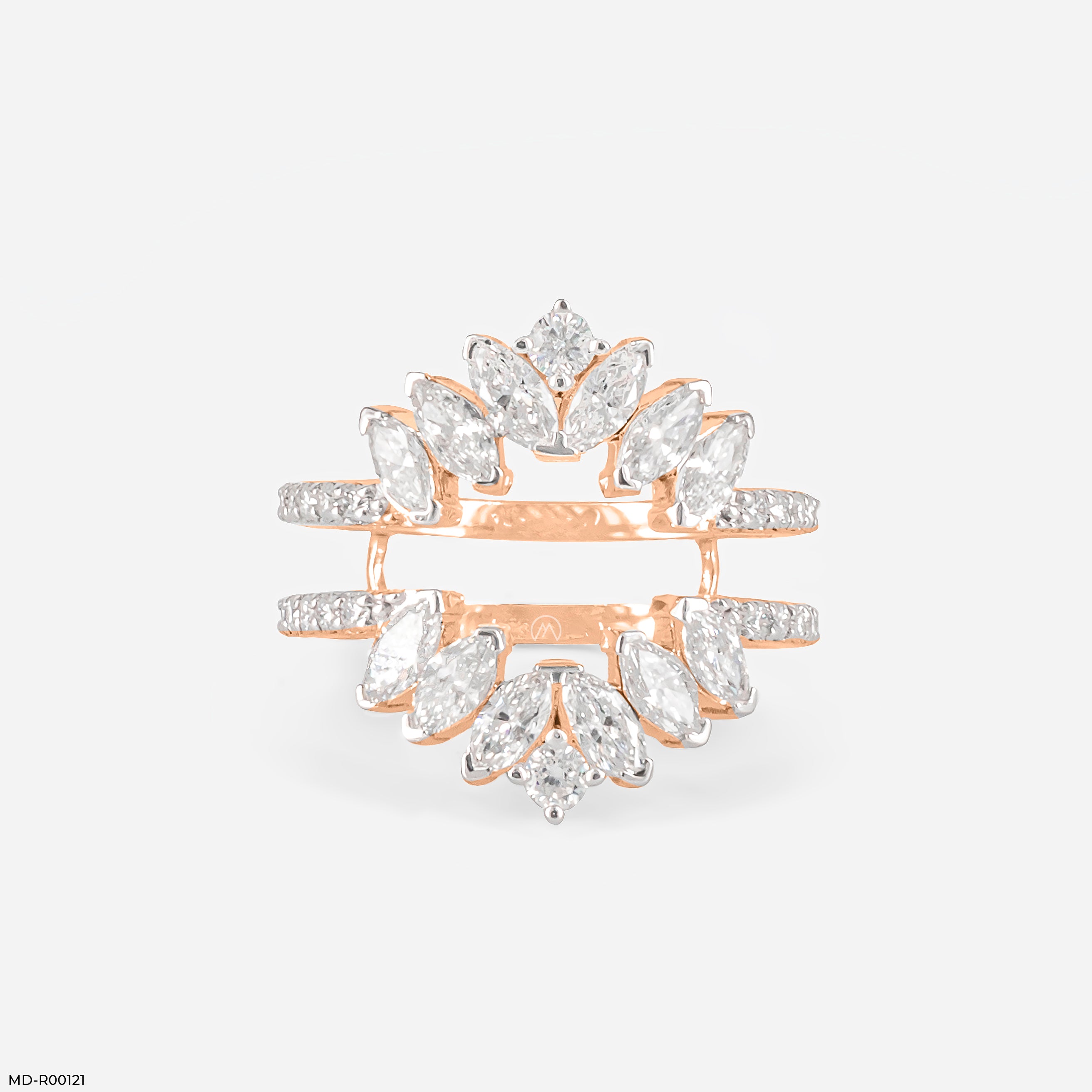 The Trio-Crimson Elliptical Rings 9K White Gold