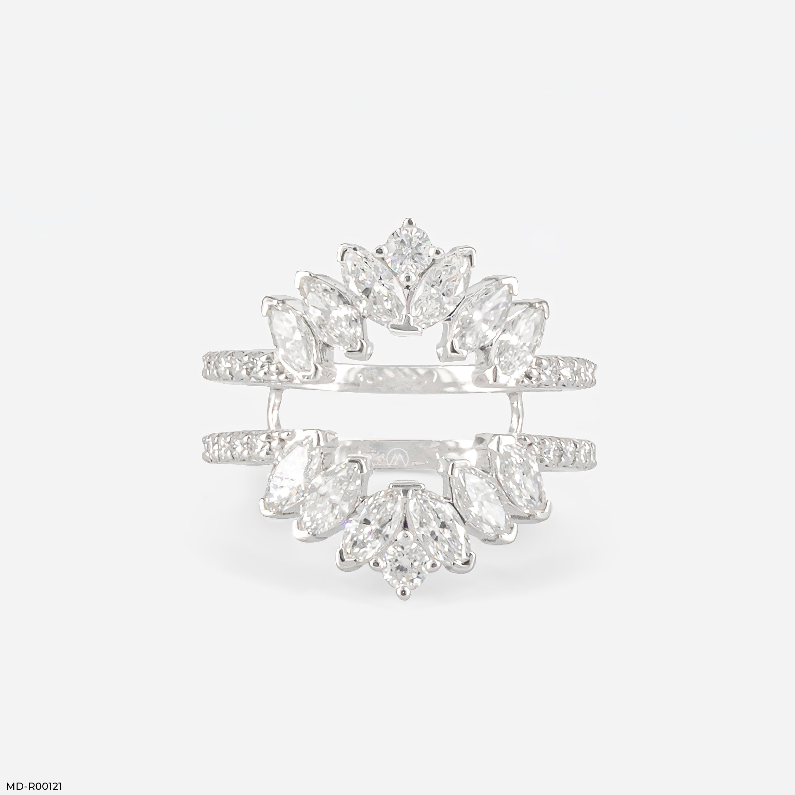The Trio-Crimson Elliptical Rings 14K White Gold