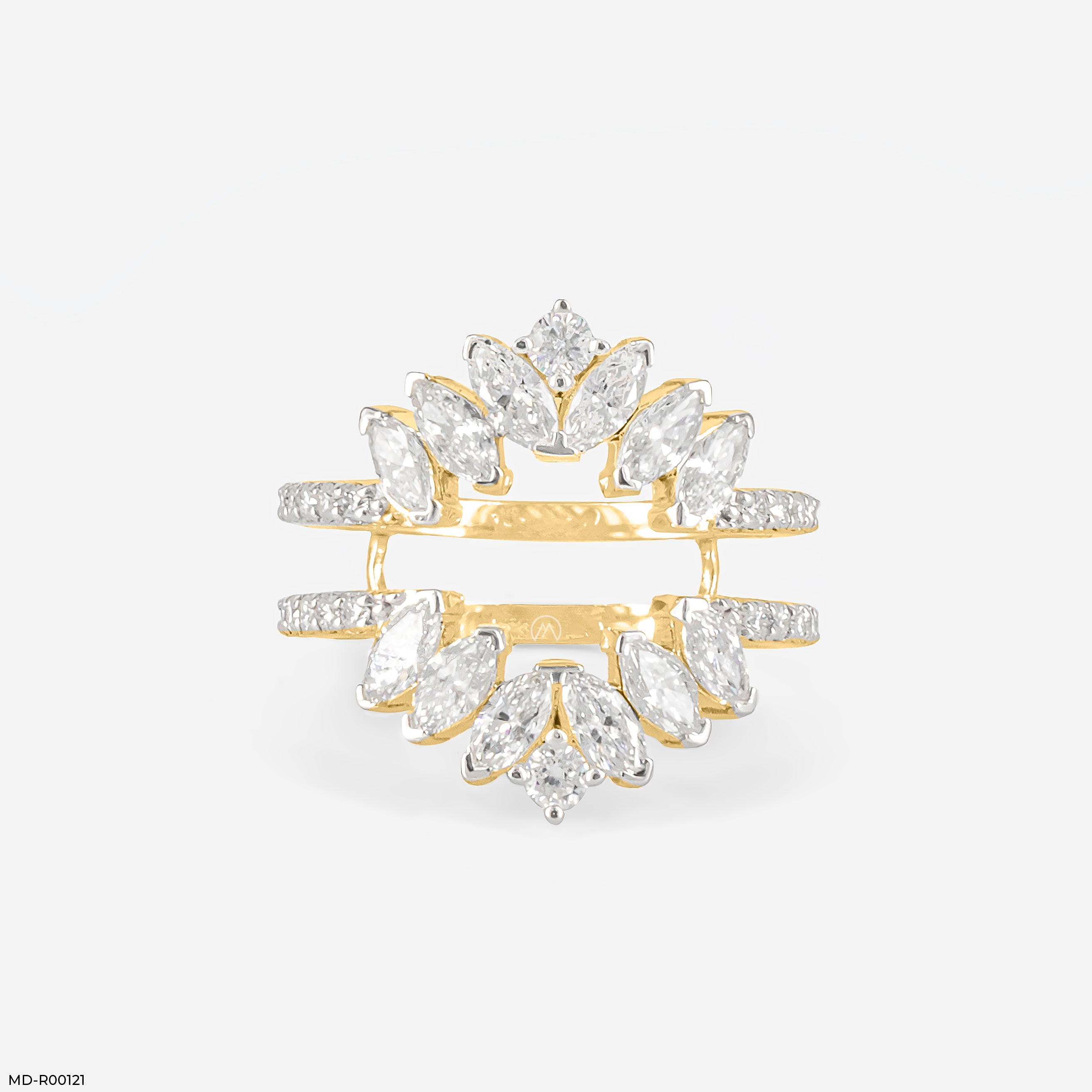 The Trio-Crimson Elliptical Rings 9K White Gold