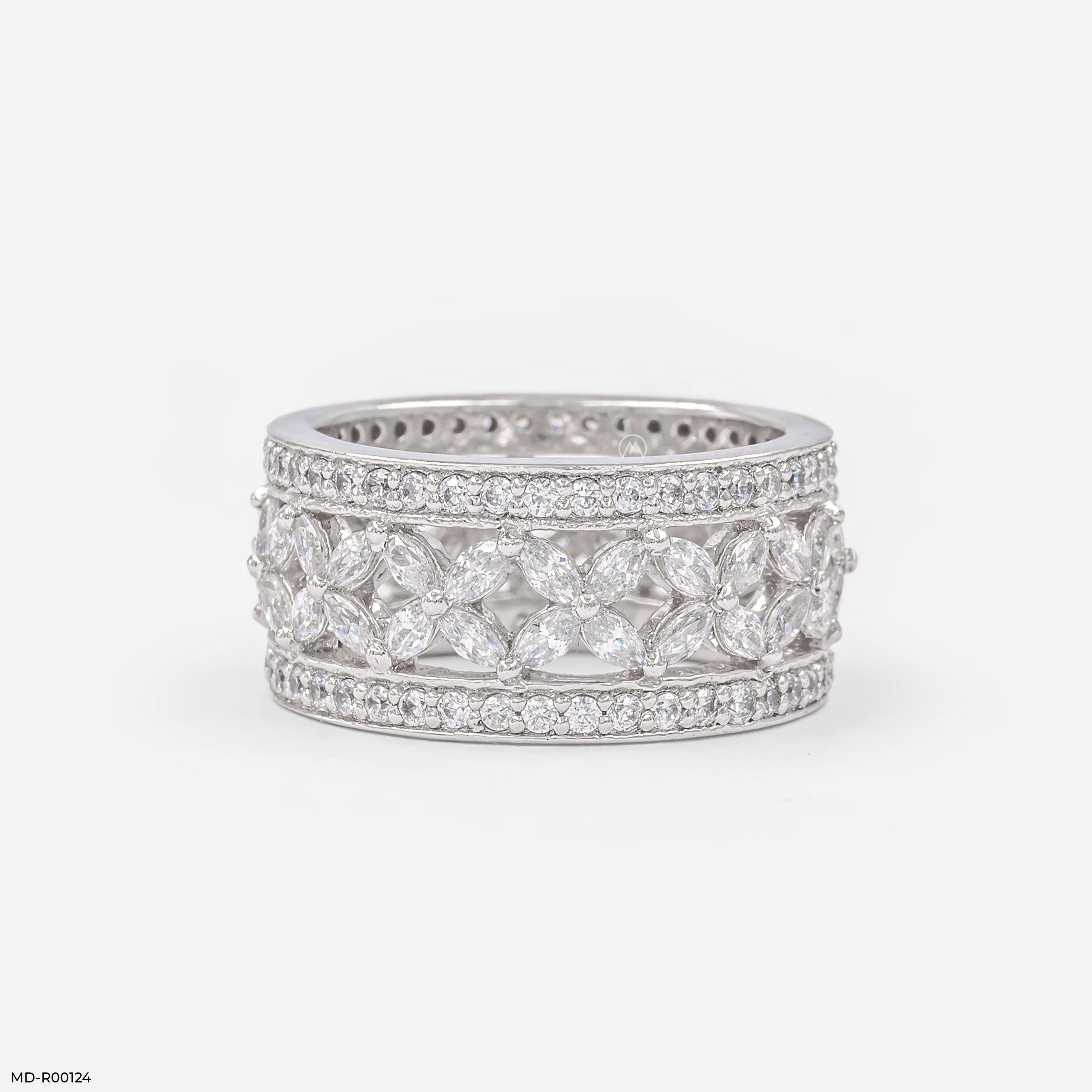 Floral Cluster Eternity Band 9K White Gold